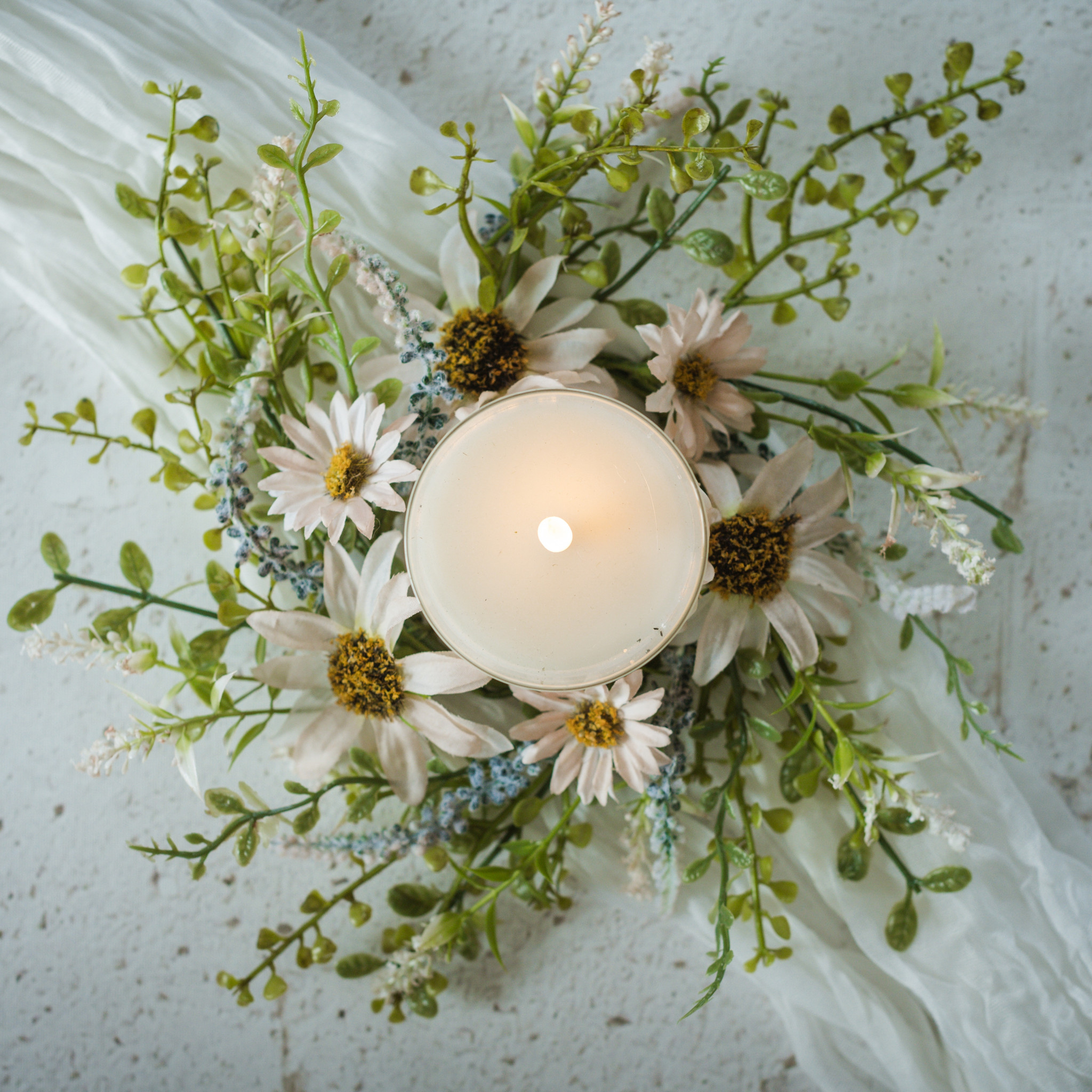 Pale Pink Wildflower Candle Ring, 12"