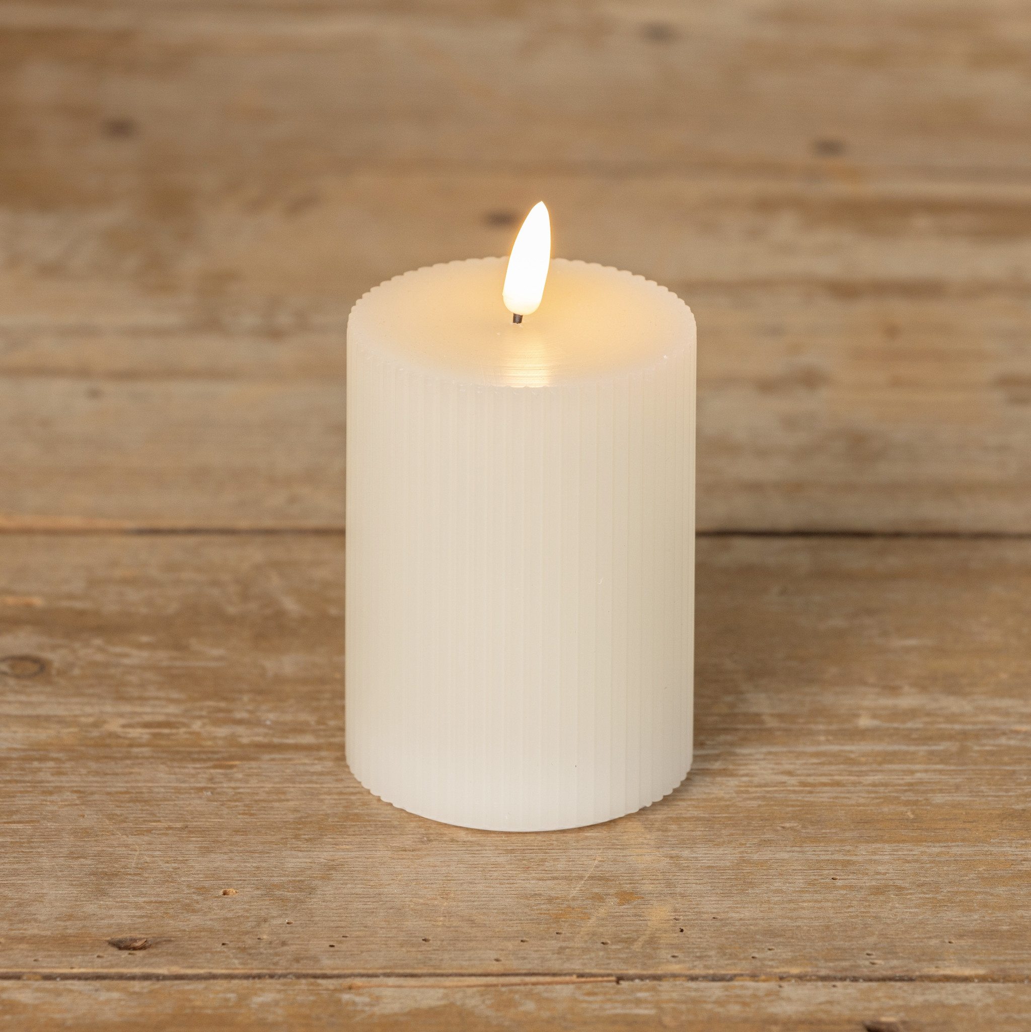 Flameless Cream Grooved Candle, 4", photo 4 of 4