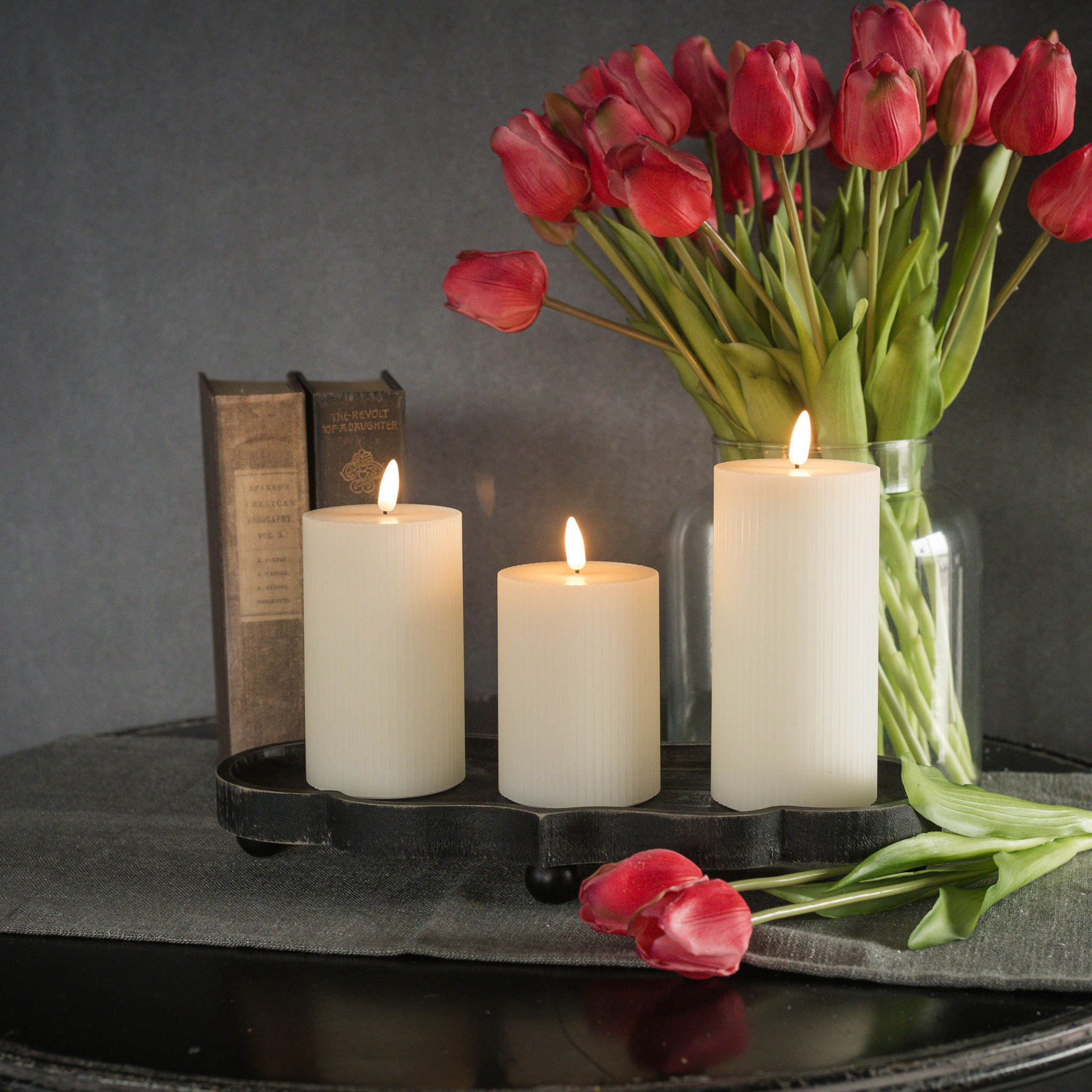 Flameless Cream Grooved Candle, 6", photo 2 of 4