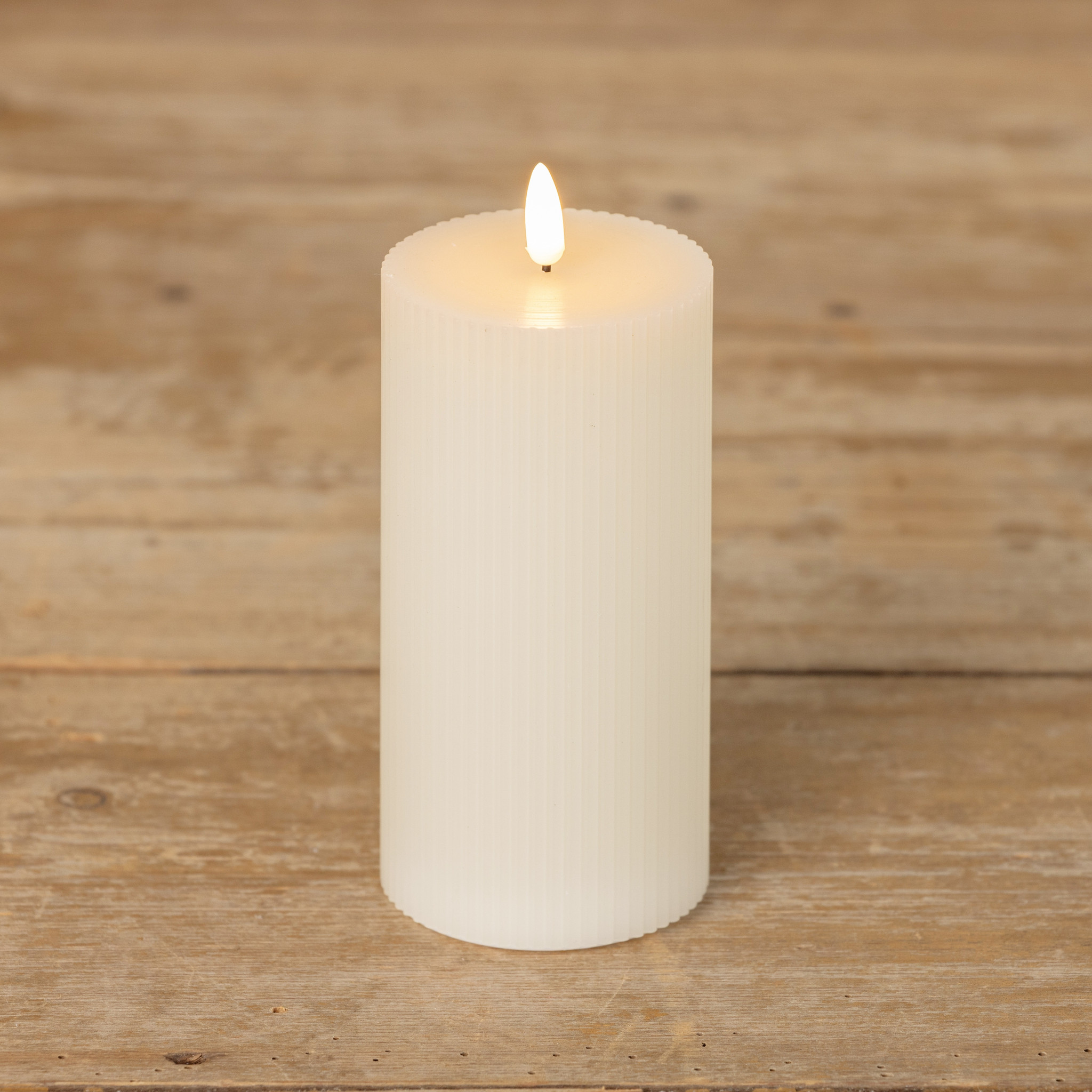 Flameless Cream Grooved Candle, 6", photo 4 of 4