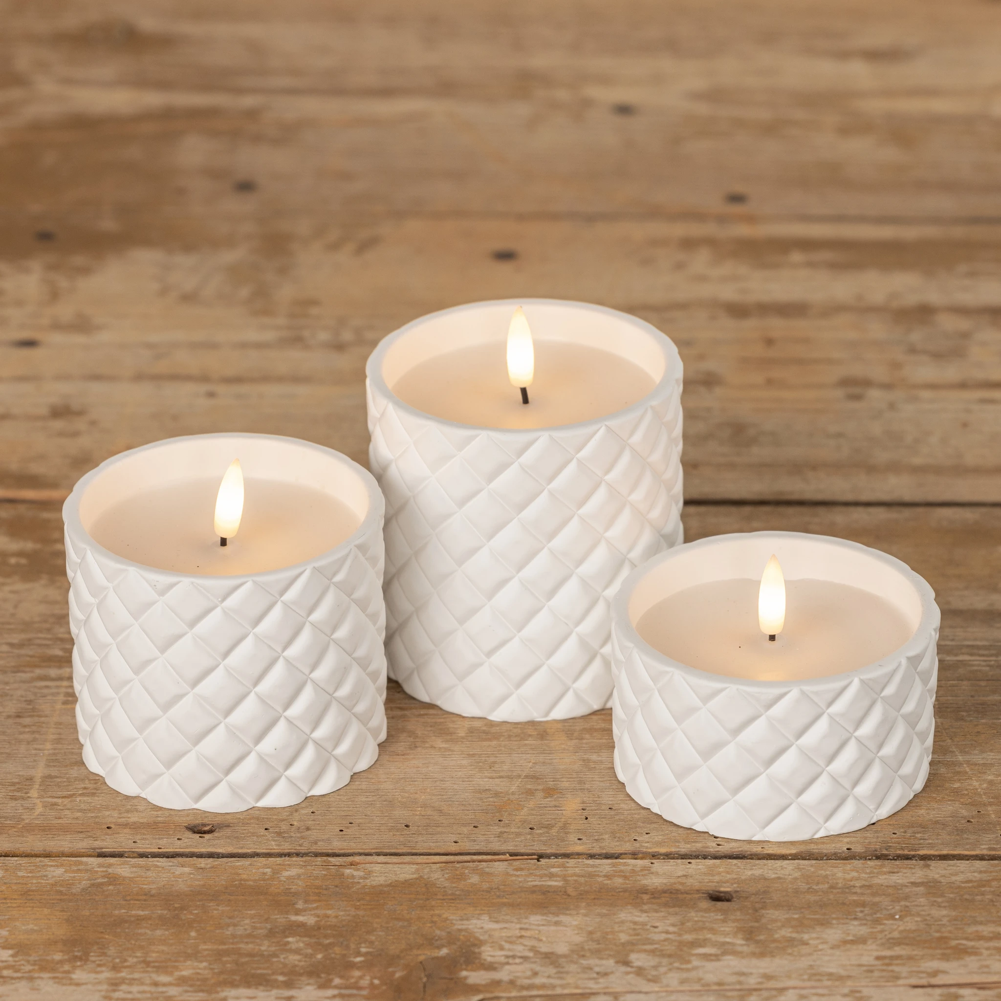 Flameless White Cement Grid Candle, 2.25", photo 3 of 4