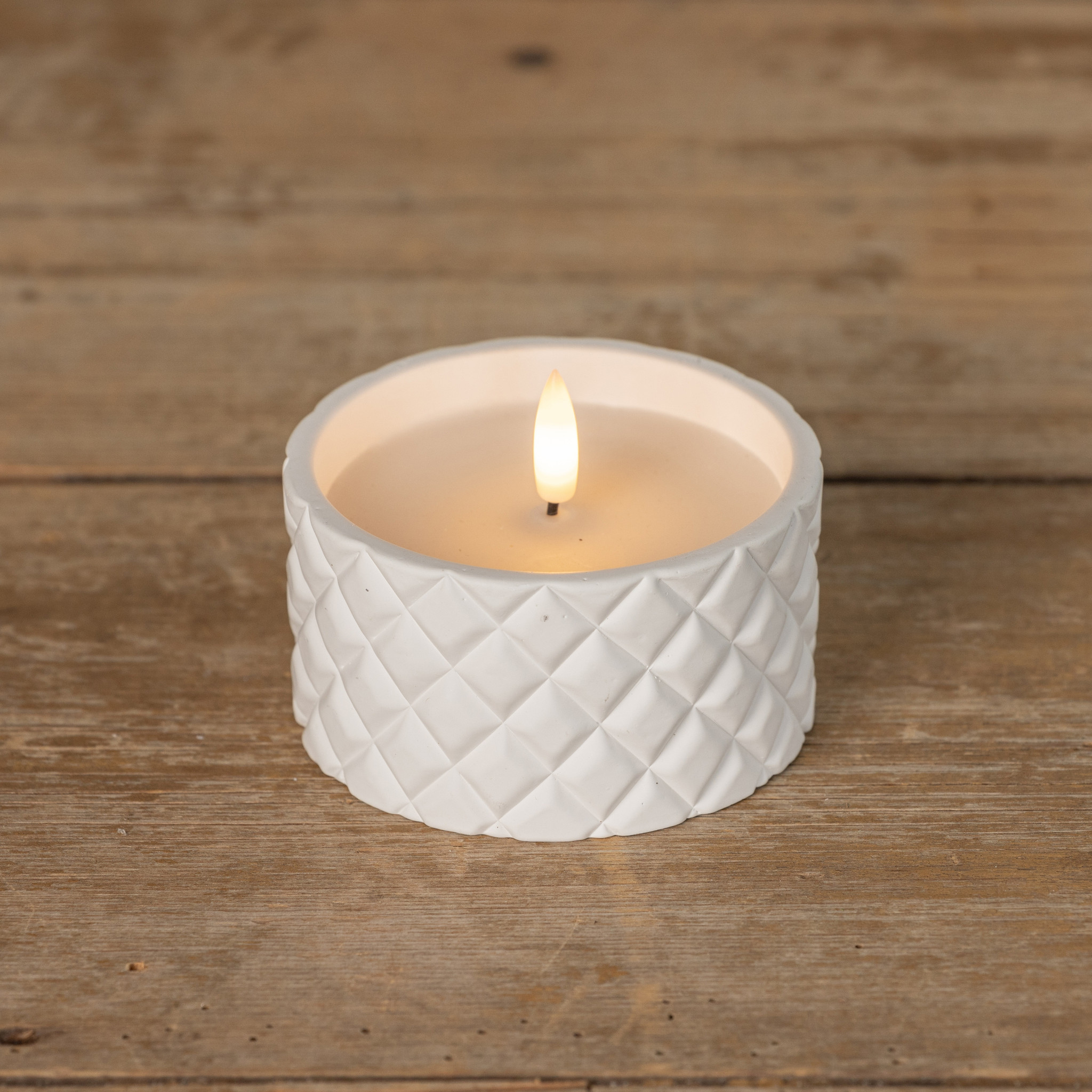 Flameless White Cement Grid Candle, 2.25", photo 4 of 4