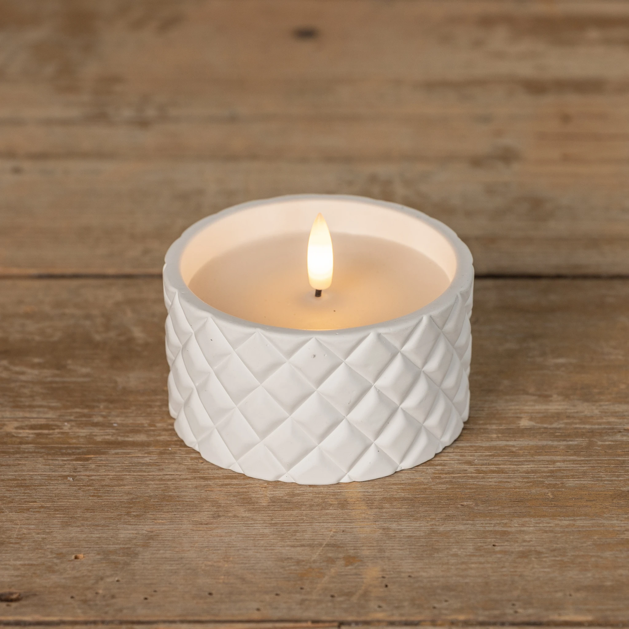 Flameless White Cement Grid Candle, 2.25", photo 4 of 4