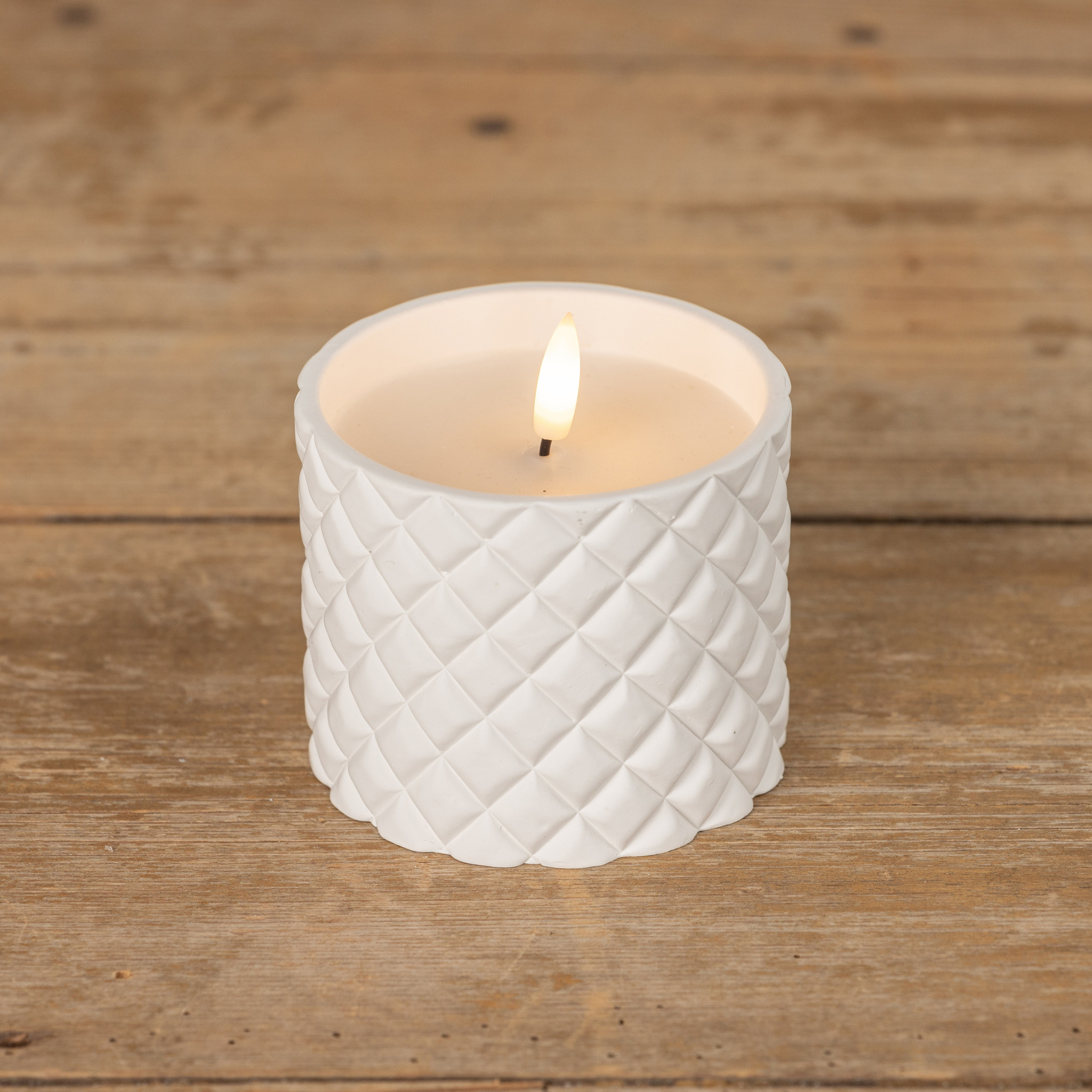 Flameless White Cement Grid Candle, 3.25", photo 3 of 3