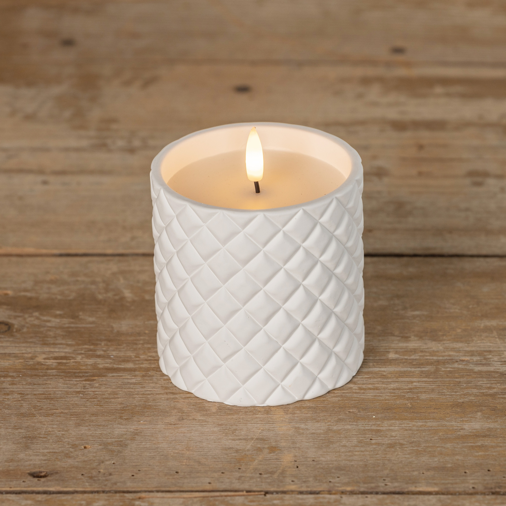 Flameless White Cement Grid Candle, 4", photo 3 of 3