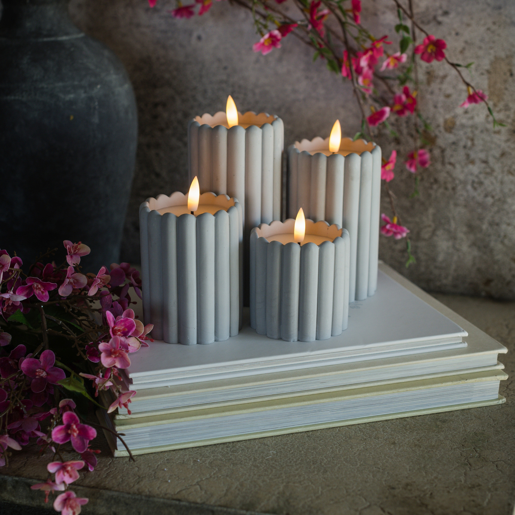 Flameless Grey Cement Column Candle, 5", photo 2 of 4