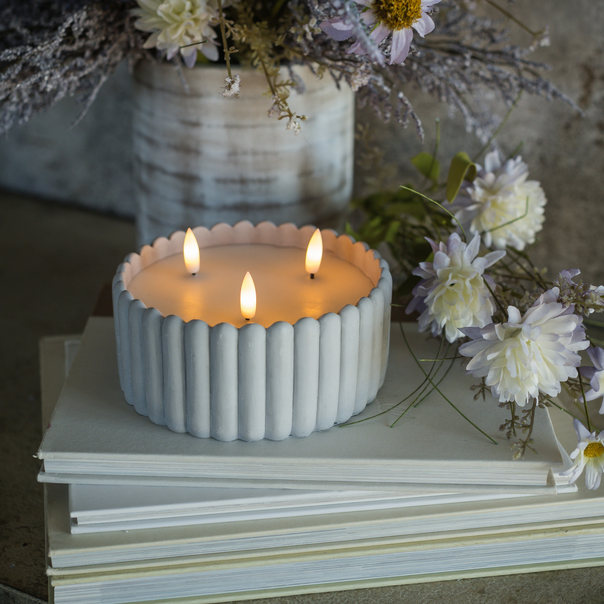 Flameless Grey Cement 3-Wick Candle