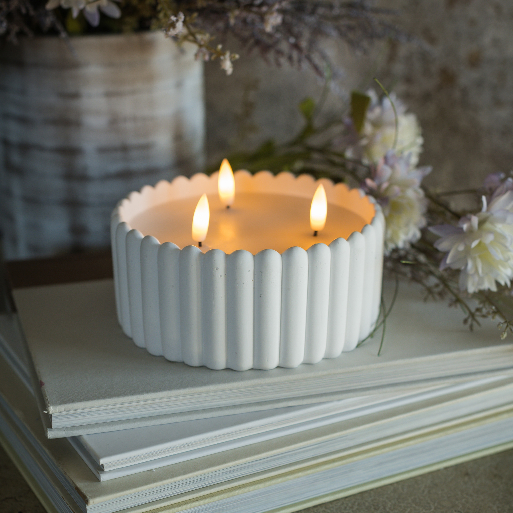 Flameless White Cement 3-Wick Candle