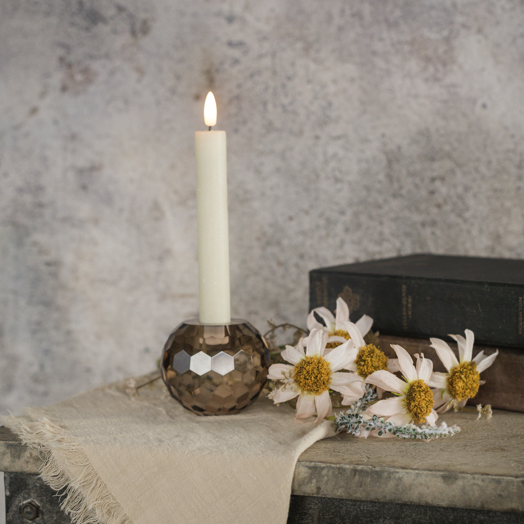 Bronze Glass Taper Candle Holder, 3"