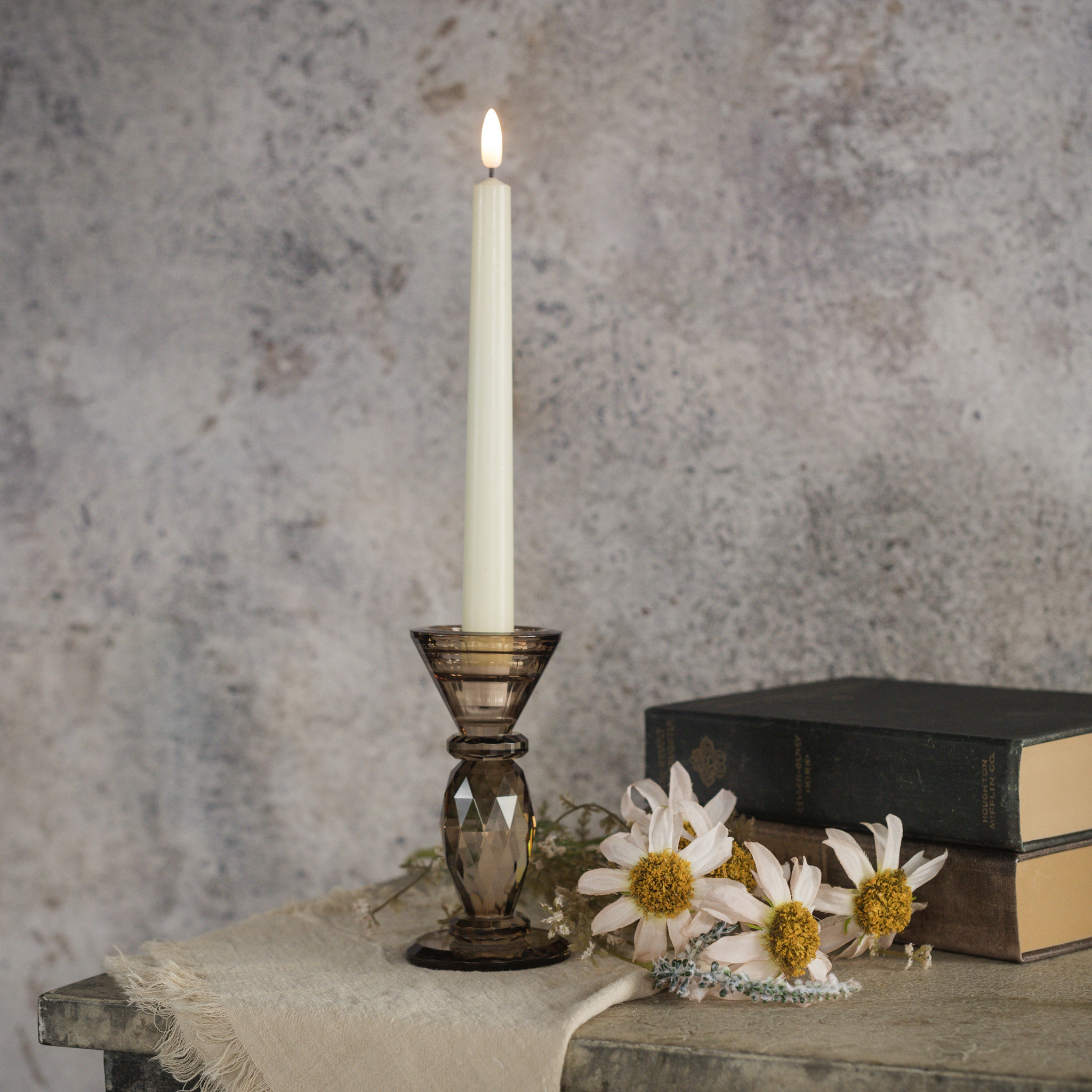Bronze Glass Taper Candlestick, 5.5"