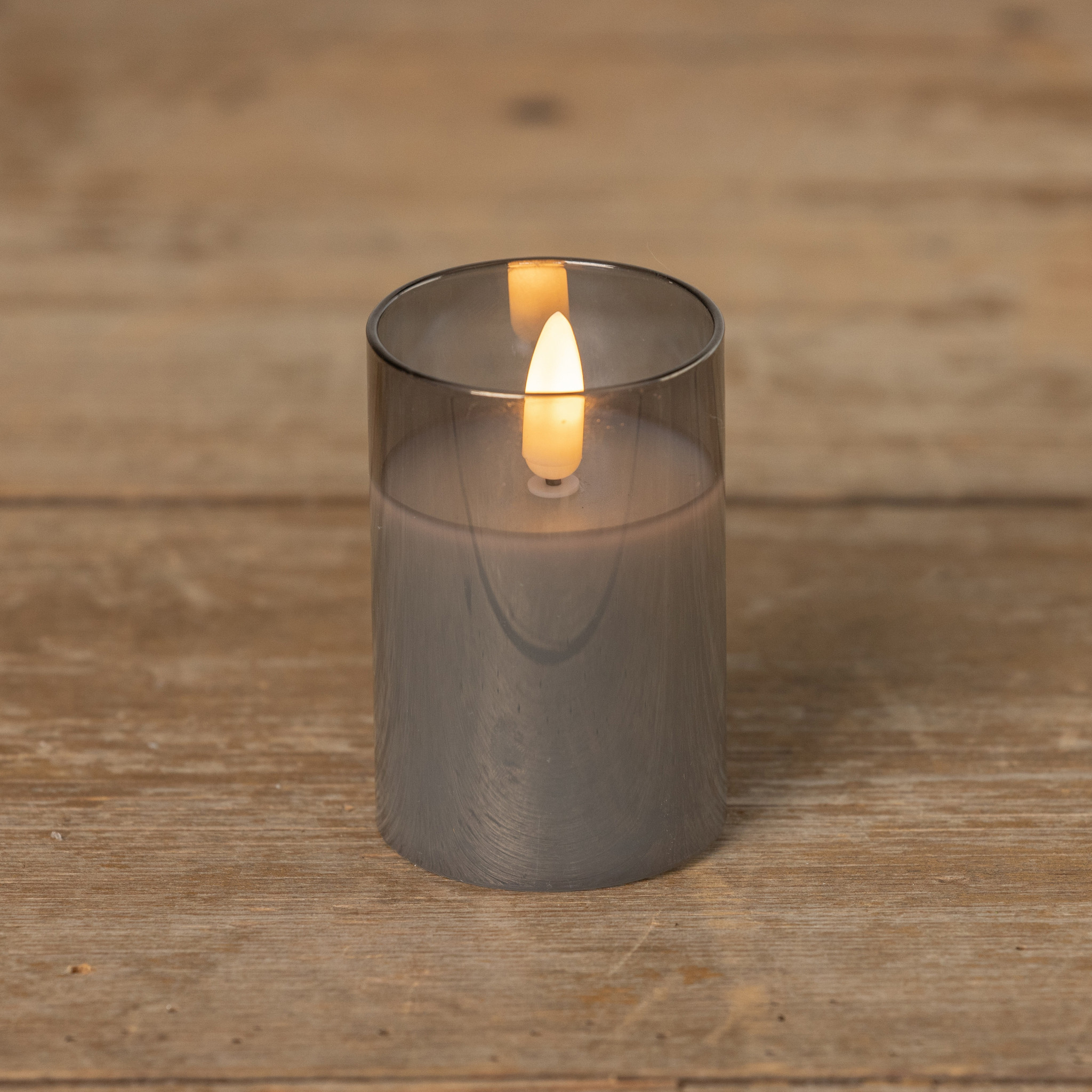 Flameless Charcoal Glass Candle, 3"
