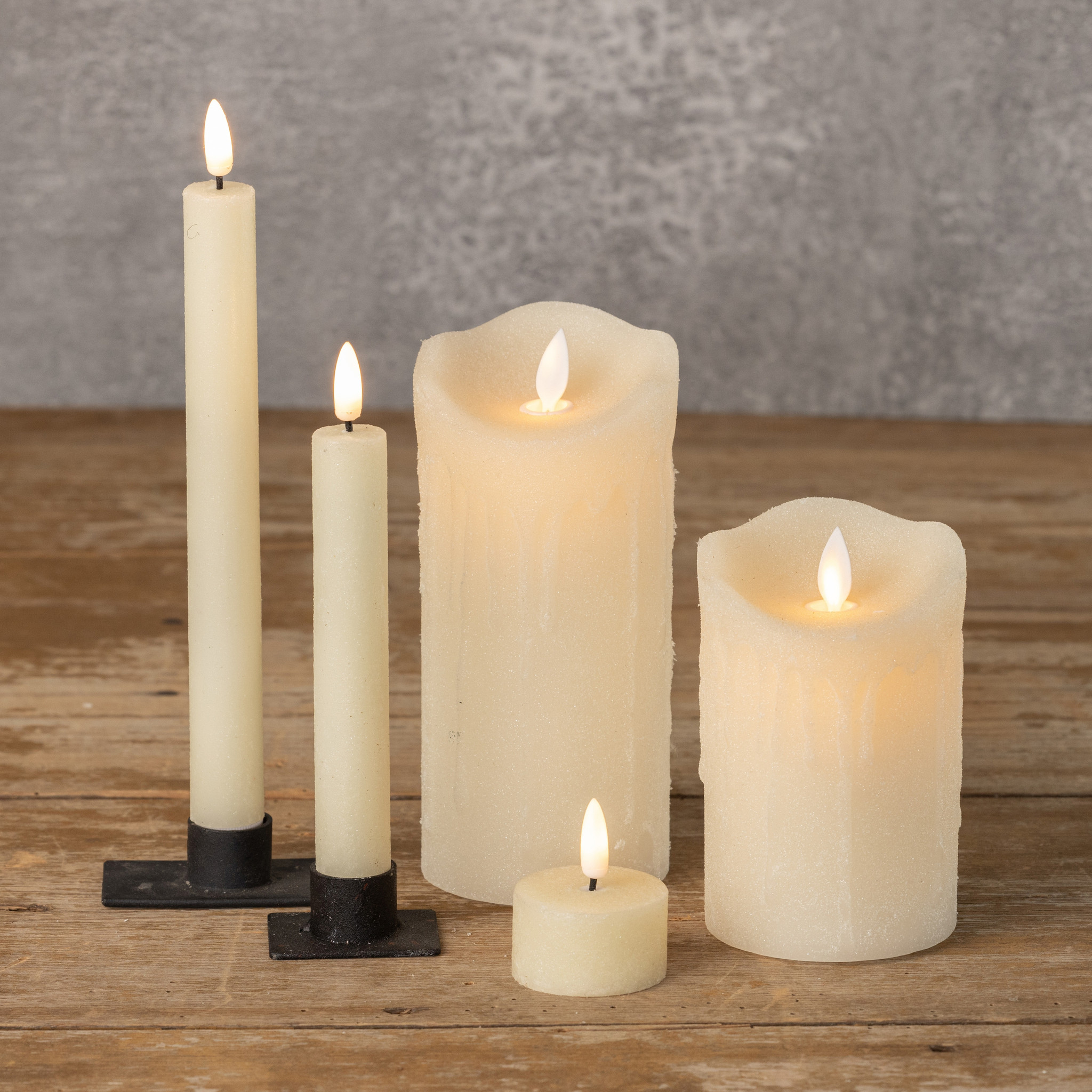 Flameless Cream Shimmer Taper Candles, Set of 2, 7.25", photo 3 of 3