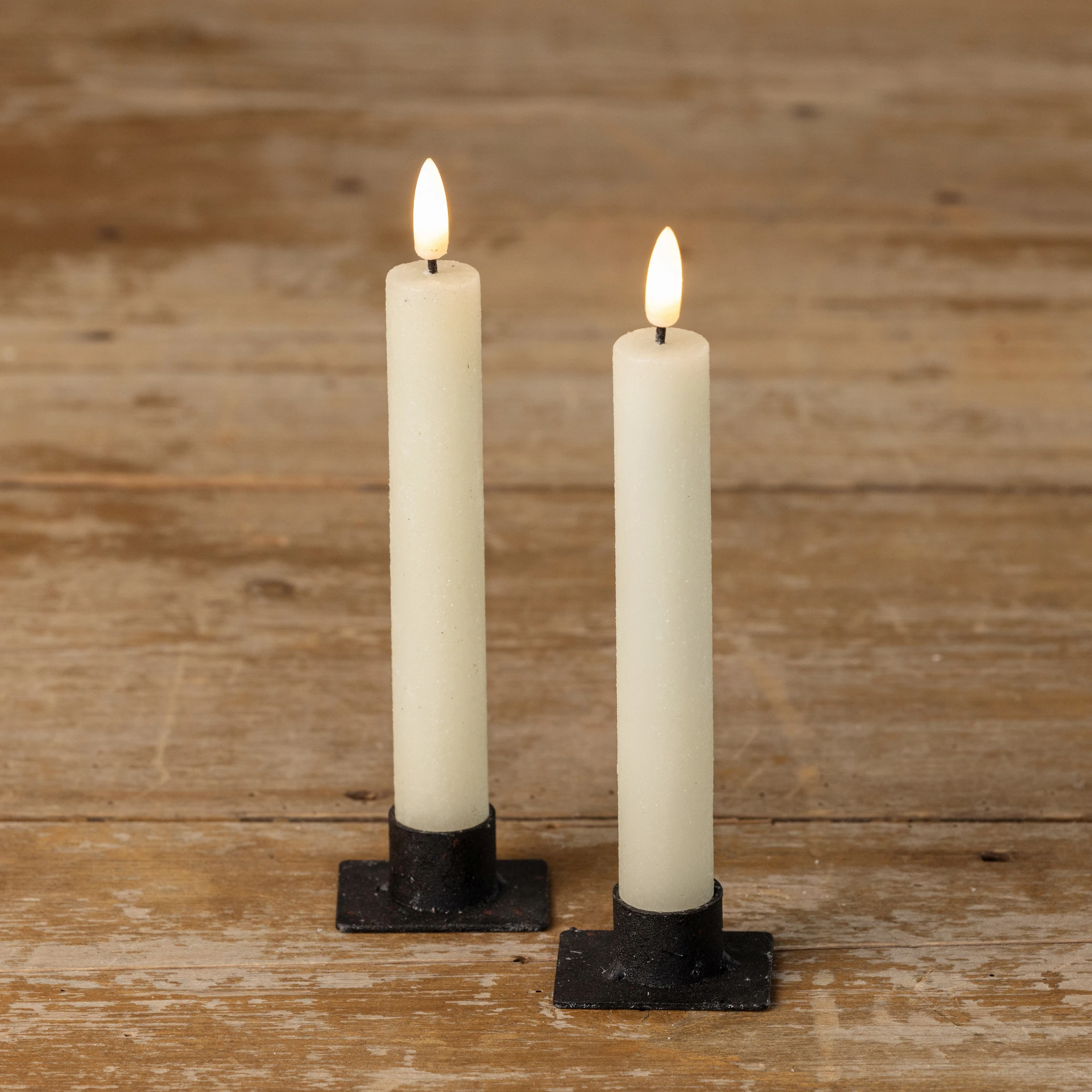 Flameless Cream Shimmer Taper Candles, Set of 2, 7.25"