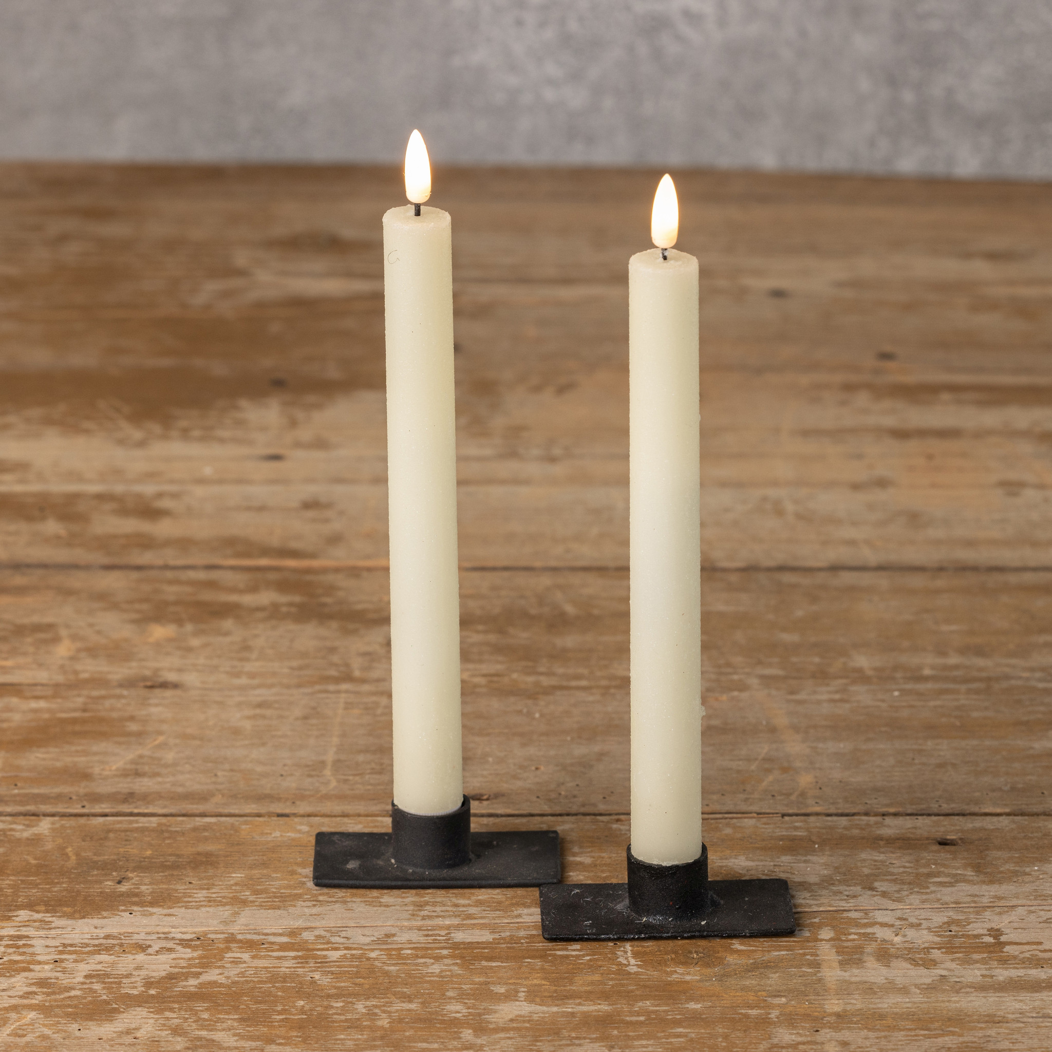 Flameless Cream Shimmer Taper Candles, Set of 2, 9.5"