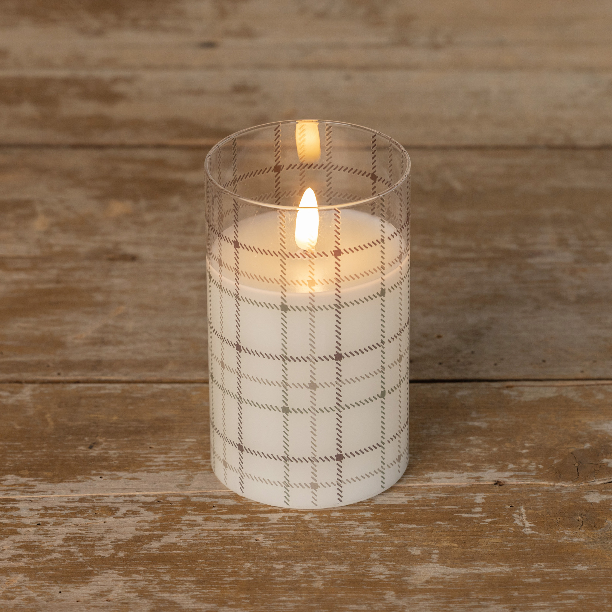 Flameless Andri Plaid Glass Candle, 5", photo 2 of 4