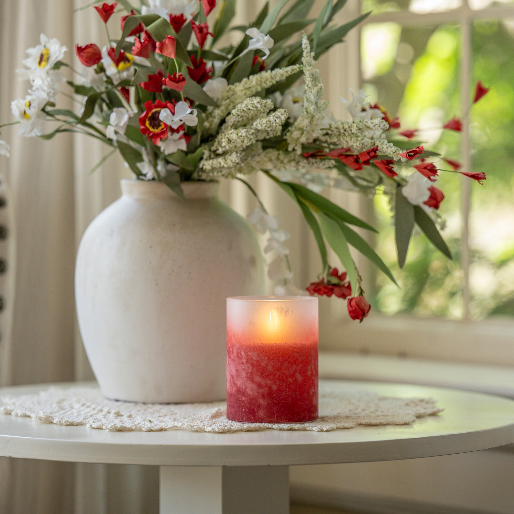 Flameless Red Frosted Glass Candle, 4", photo 3 of 6