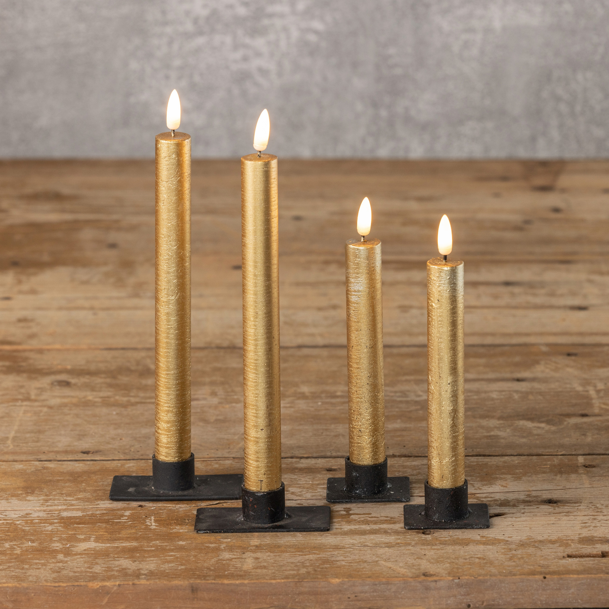 Flameless Gold Taper Candles, Set of 2, 9.5", photo 3 of 3