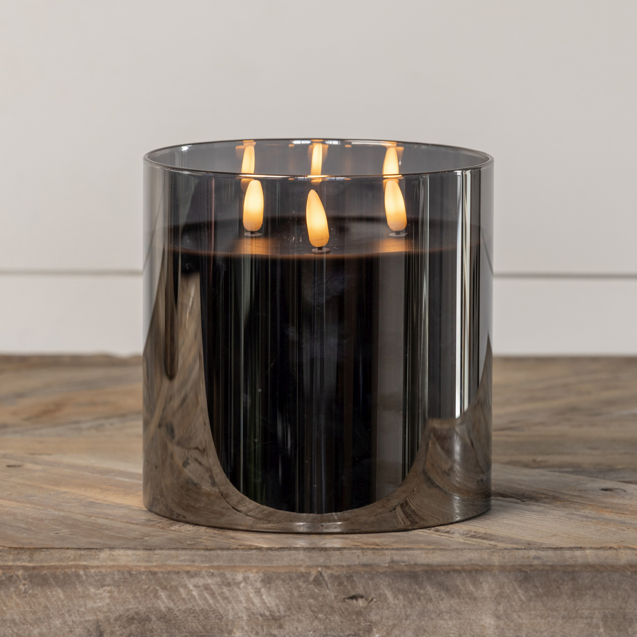 Flameless Black Glass 3-Wick Candle, 6", photo 3 of 3