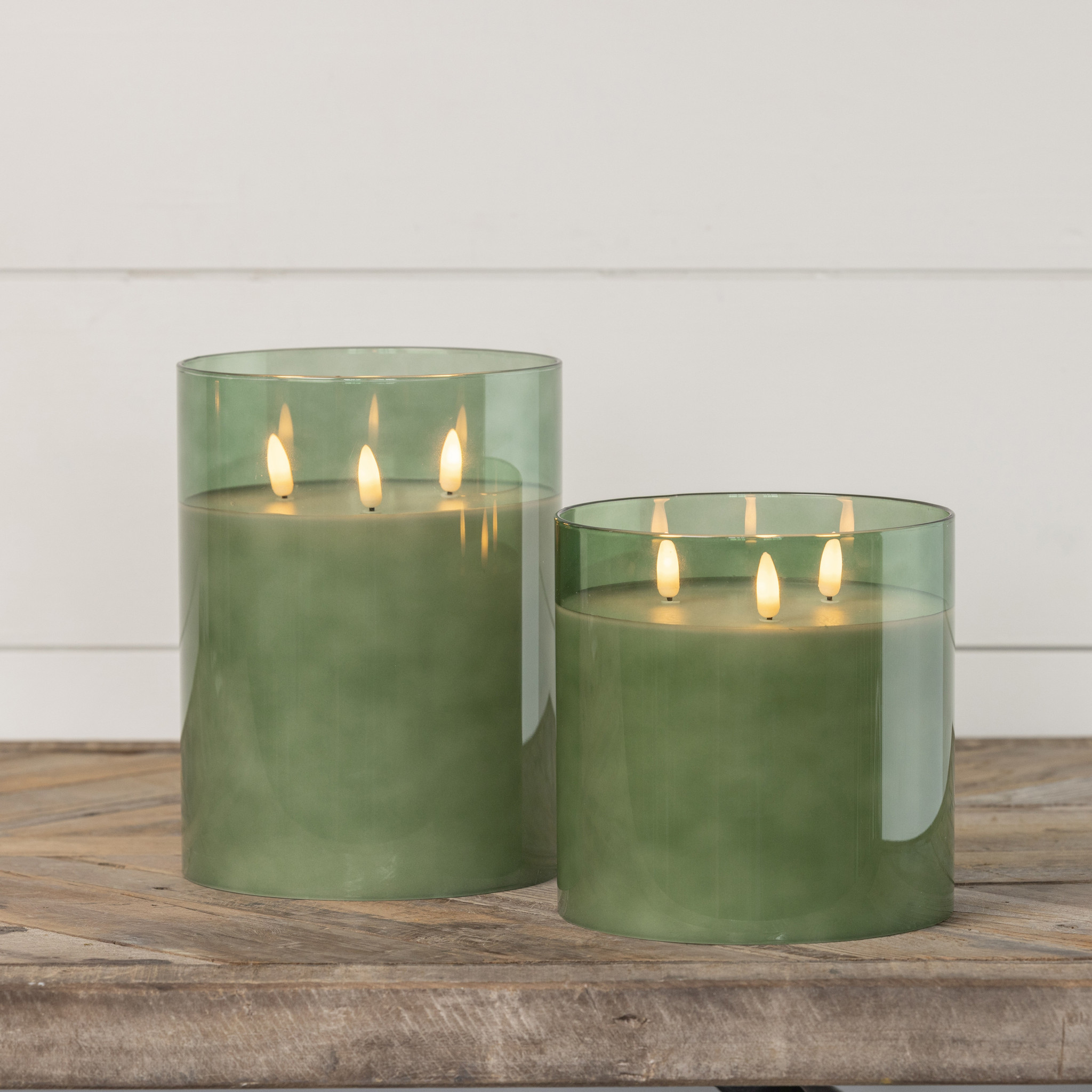 Flameless Green Glass 3-Wick Candle, 8", photo 3 of 3