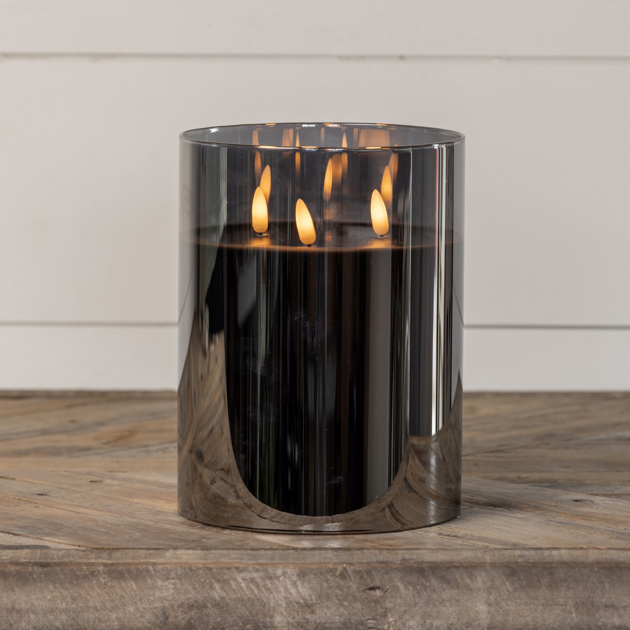 Flameless Black Glass 3-Wick Candle, 8", photo 3 of 3