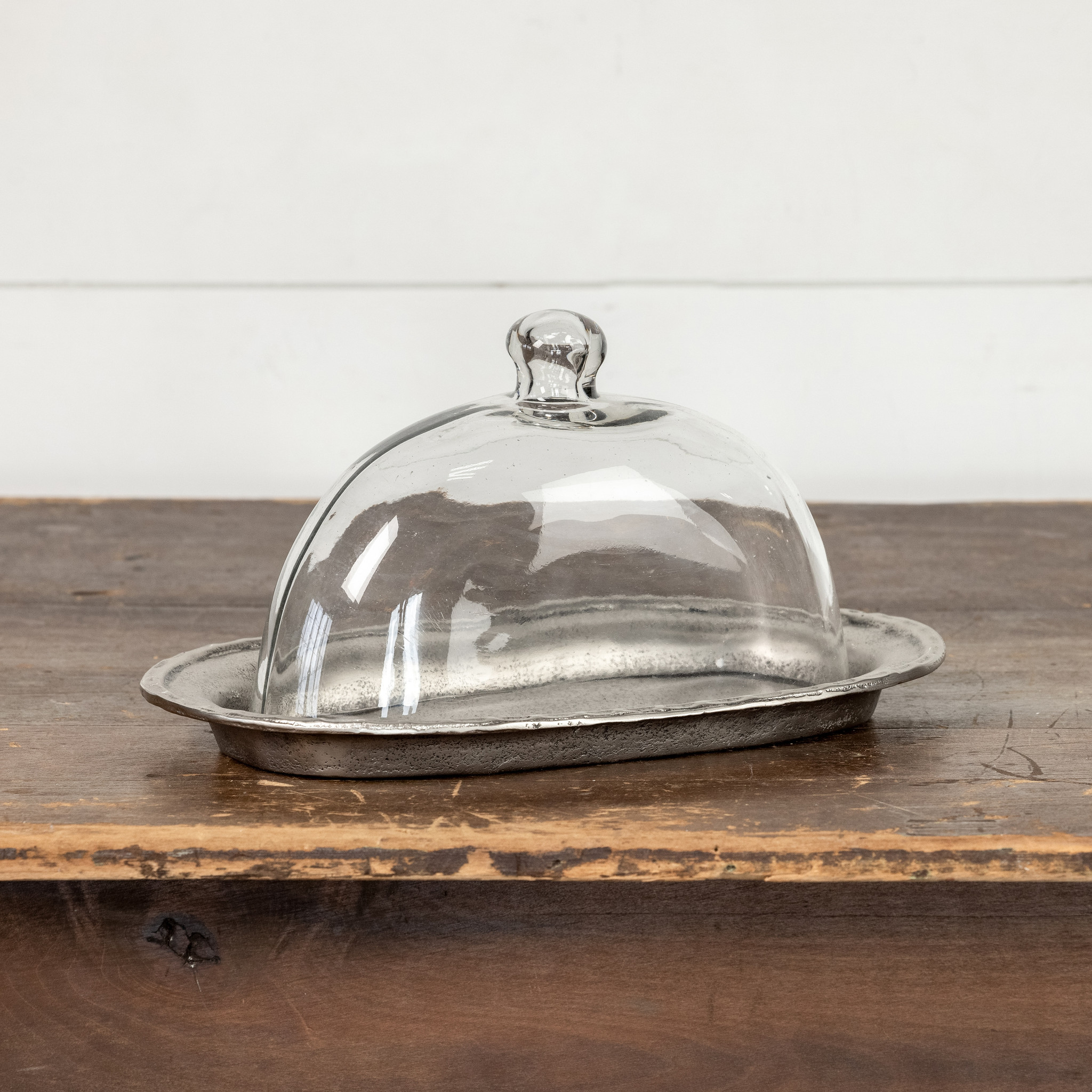 Oval Pewter Platter with Glass Cloche, 13.75", photo 2 of 3