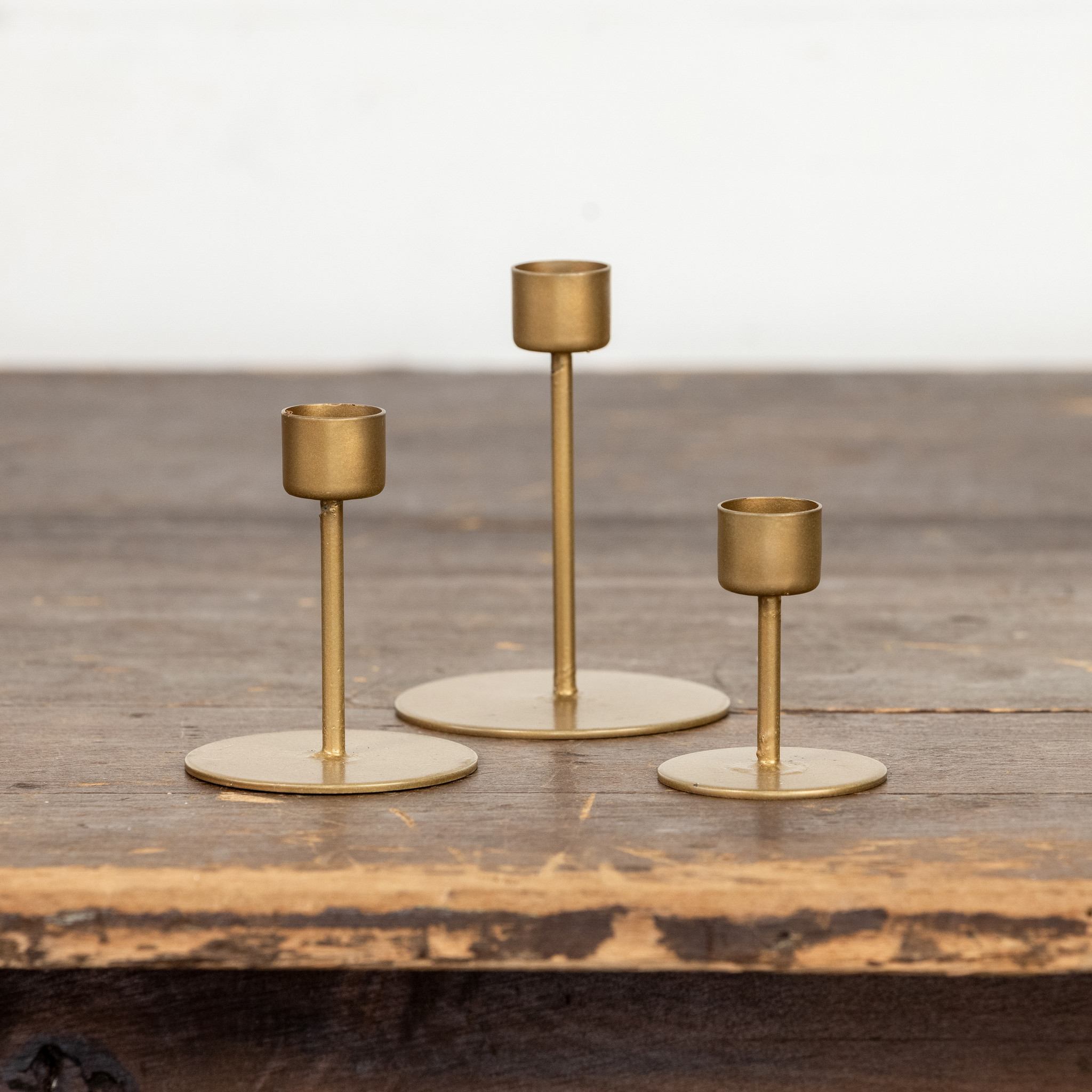 Gold Taper Candle Stands, Set of 3, photo 2 of 3