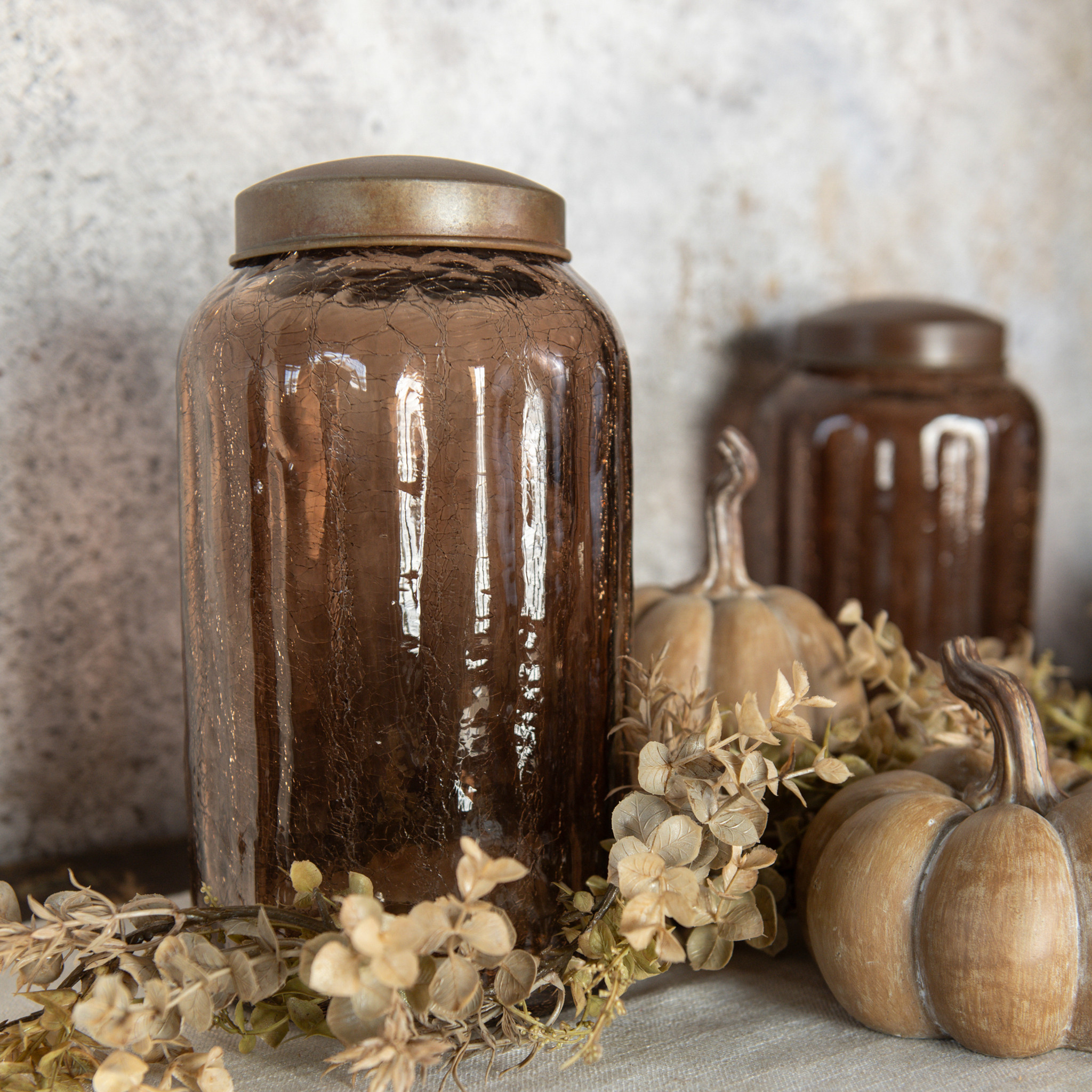 Amber Glass Jar with Antique Lid, 9", photo 2 of 4