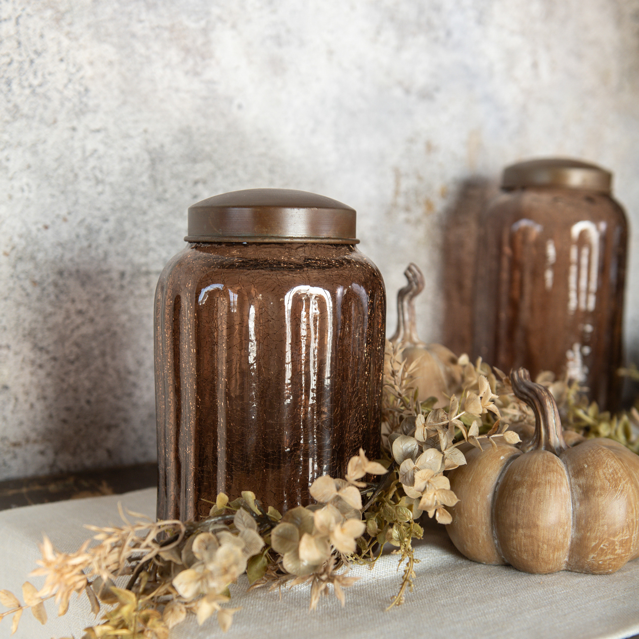 Amber Glass Jar with Antique Lid, 11", photo 2 of 3