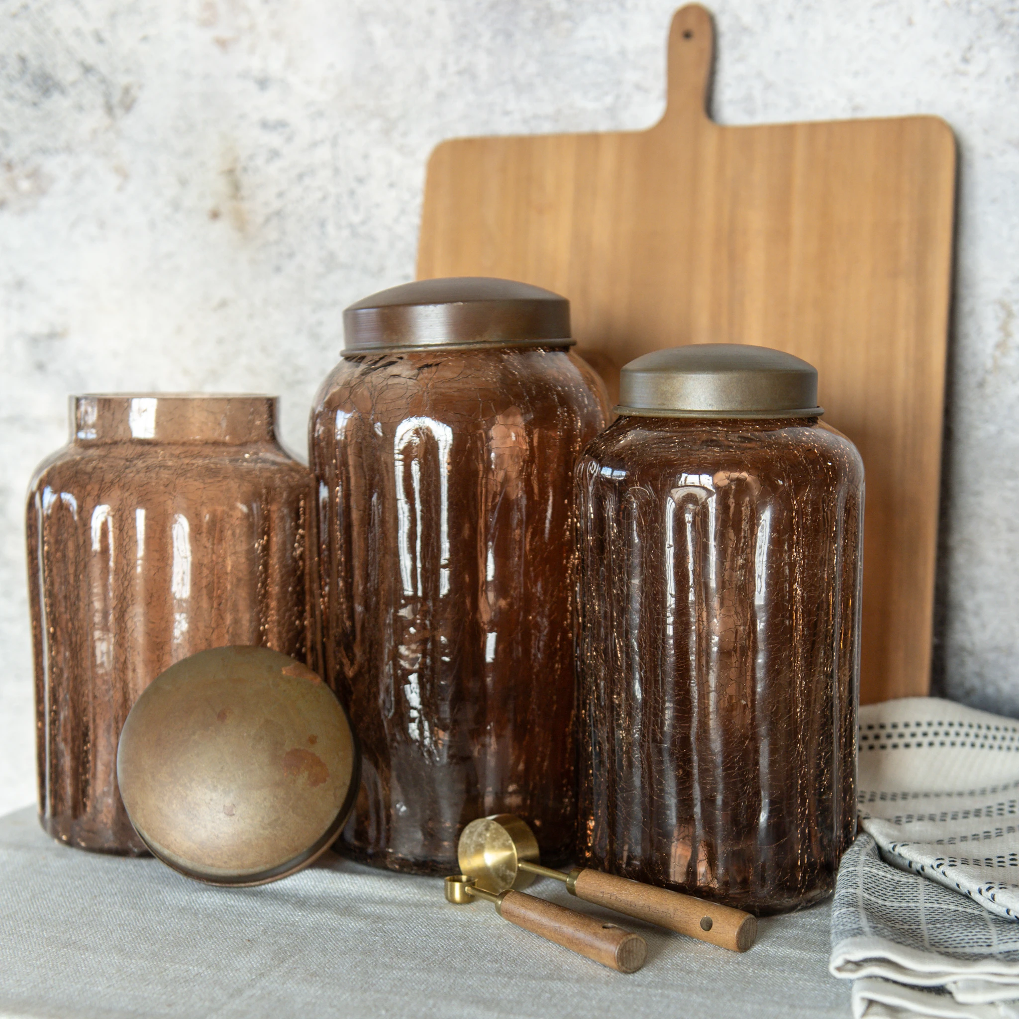 Amber Glass Jar with Antique Lid, 9.75", photo 3 of 4