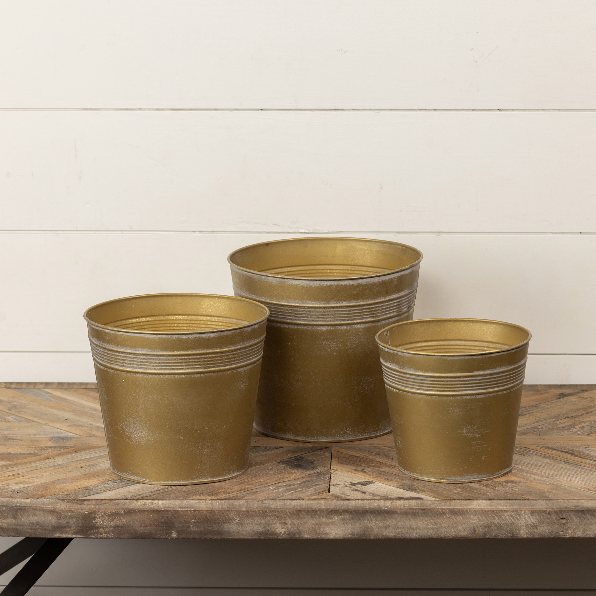 Gold Banded Buckets, Set of 3