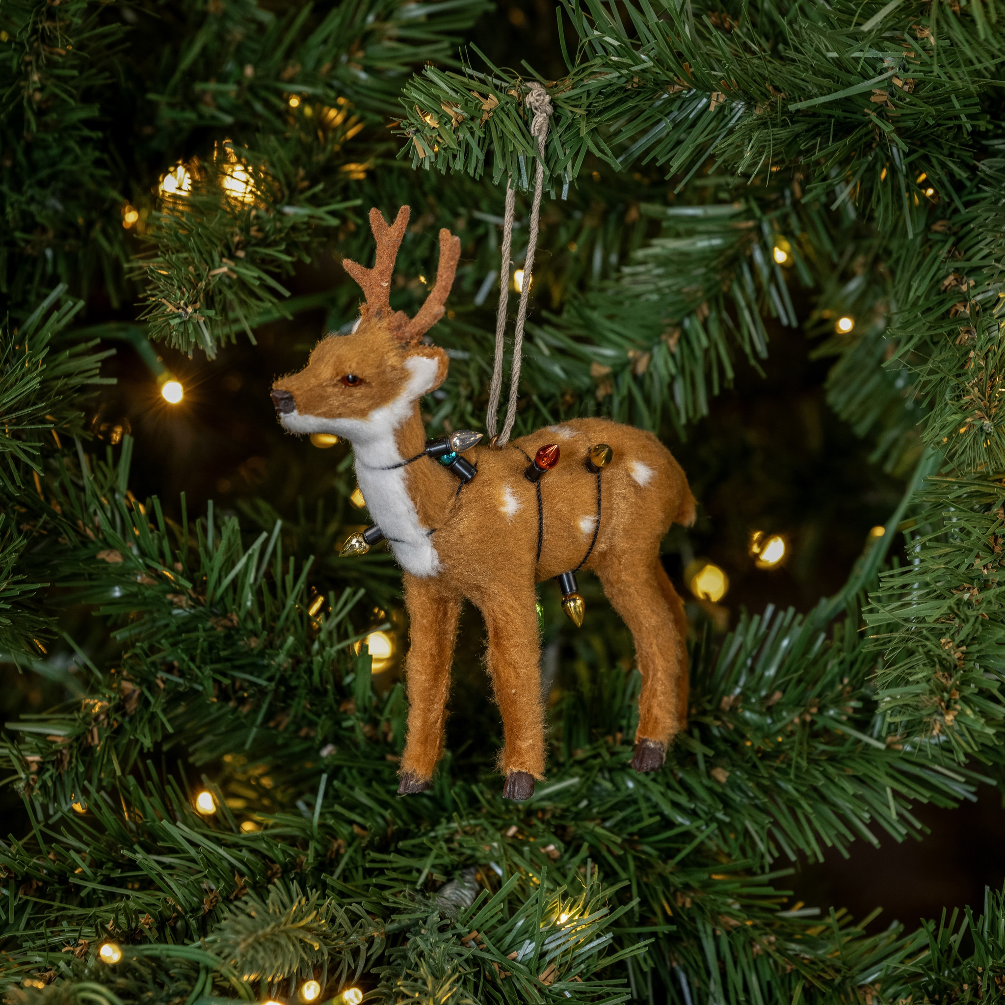 Fur Deer Wrapped in Christmas Lights Ornament, photo 2 of 3