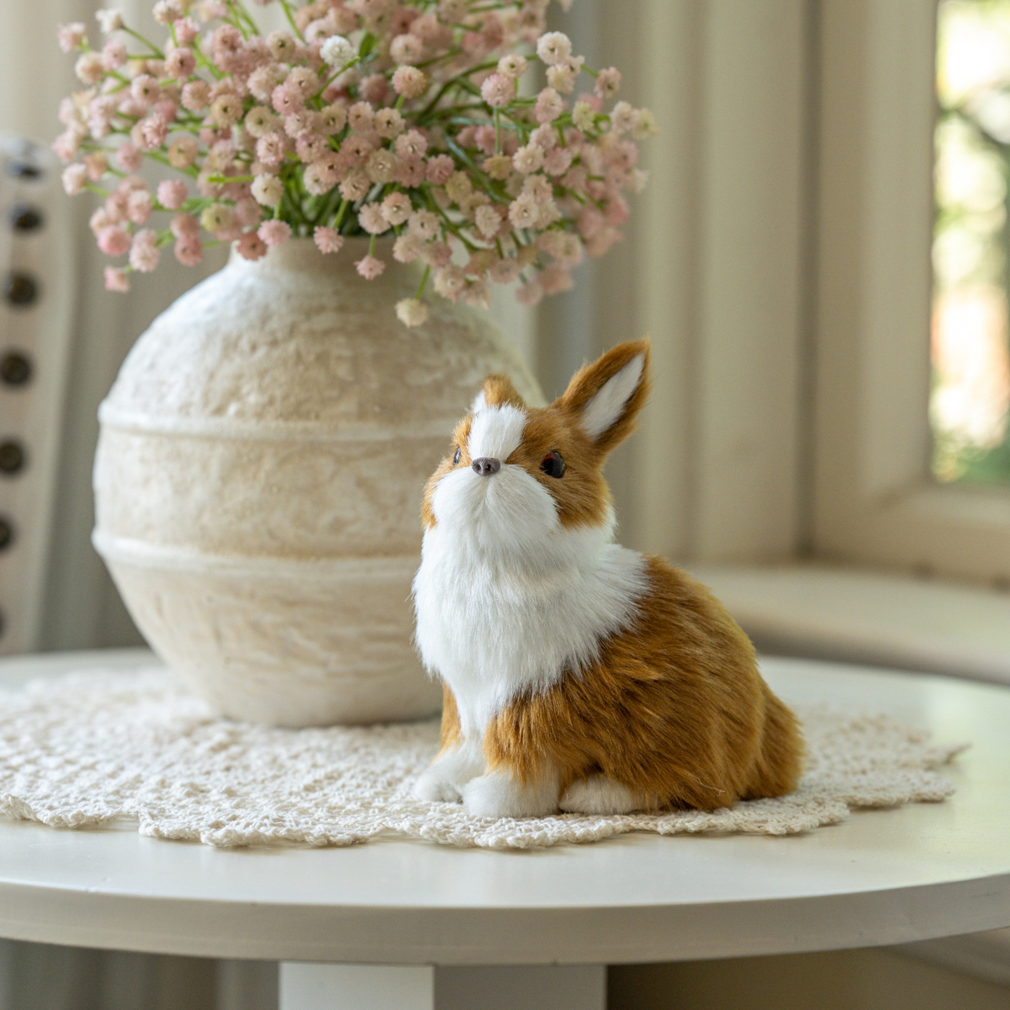 Brown & White Sitting Bunny