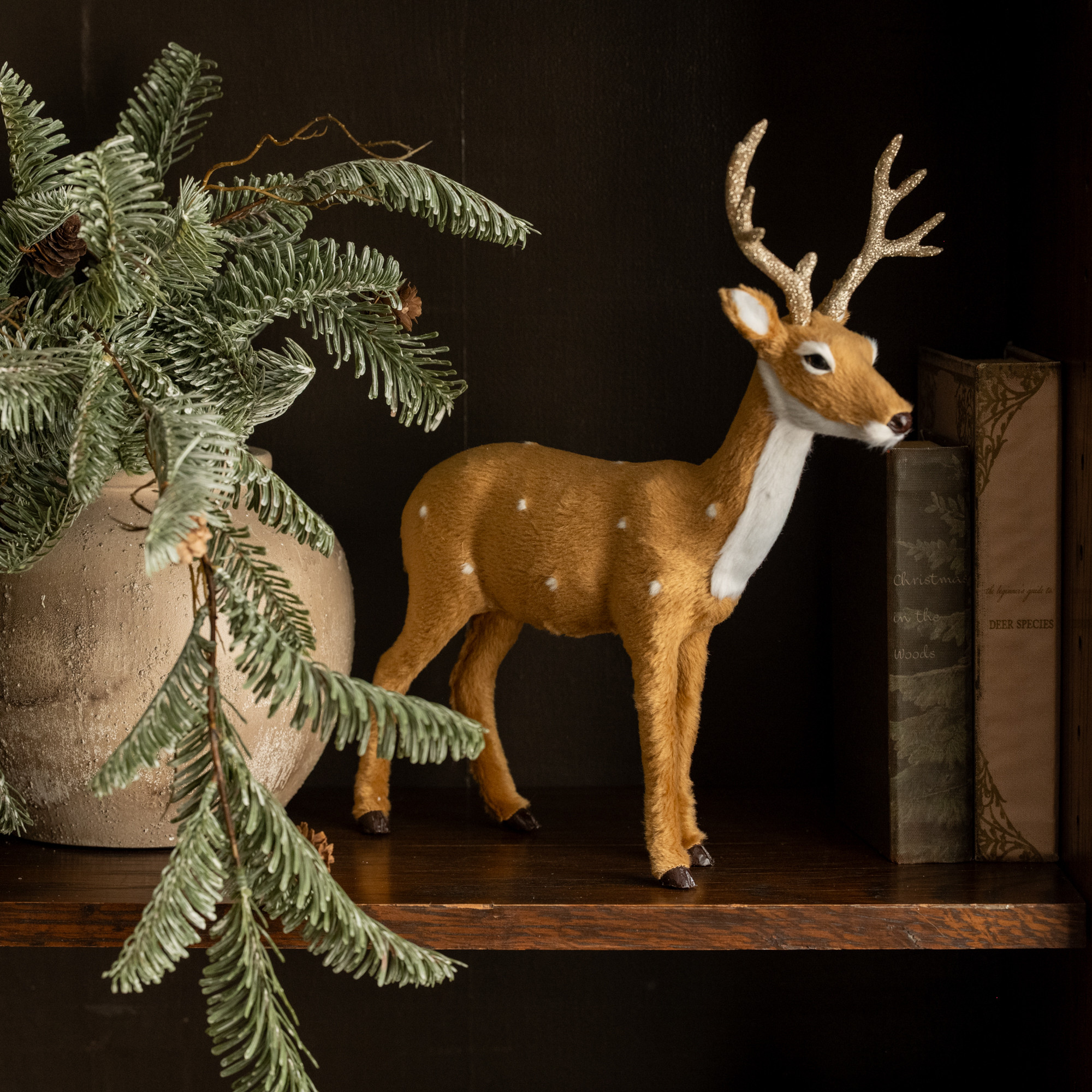 Fur Deer with Glittered Antlers, 12"