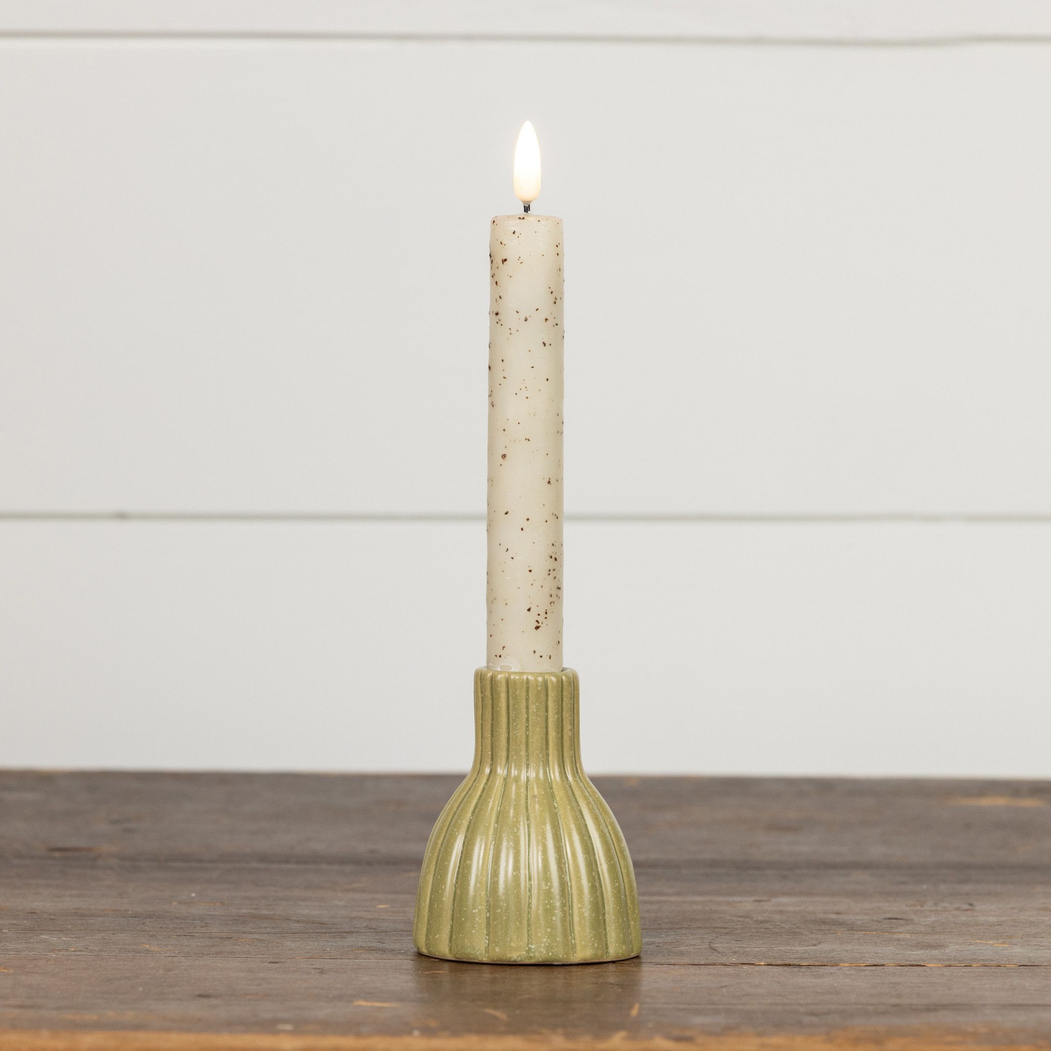 Green Ribbed Ceramic Taper Candlestick, photo 3 of 3