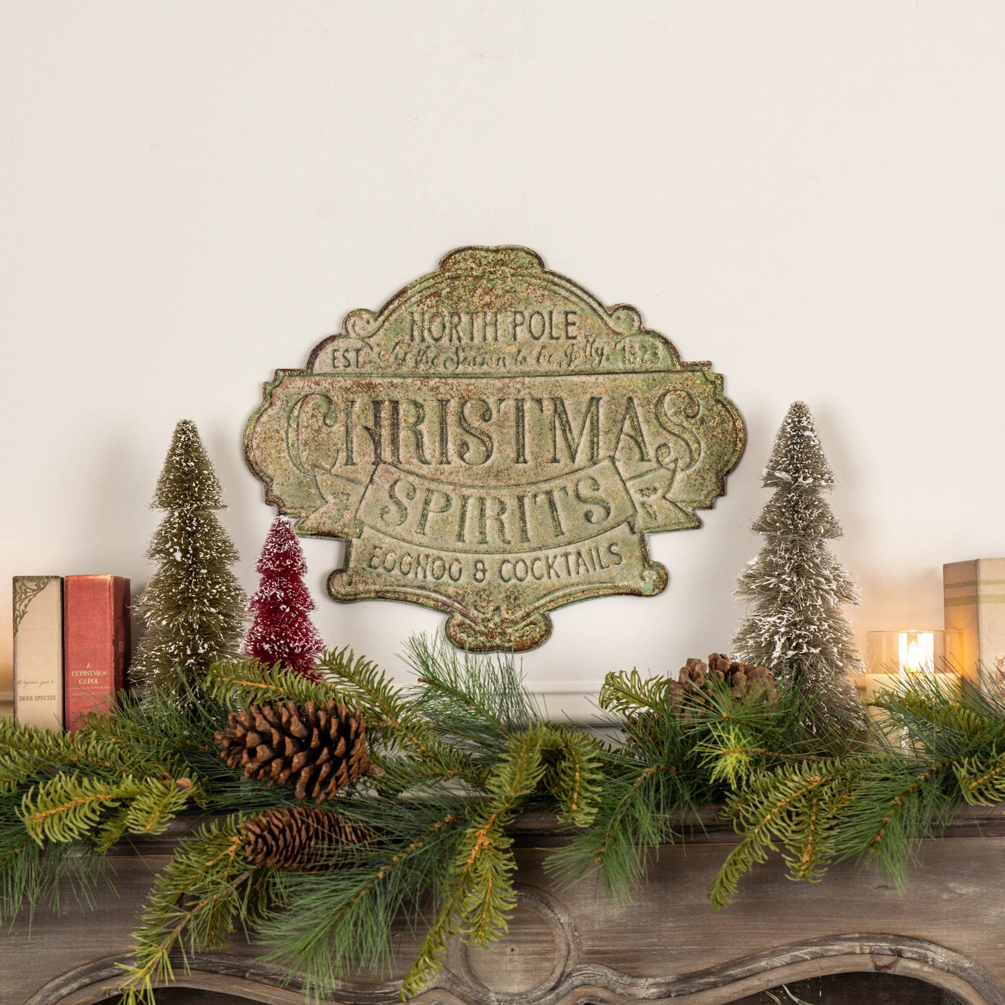 Aged Metal Christmas Spirits Sign