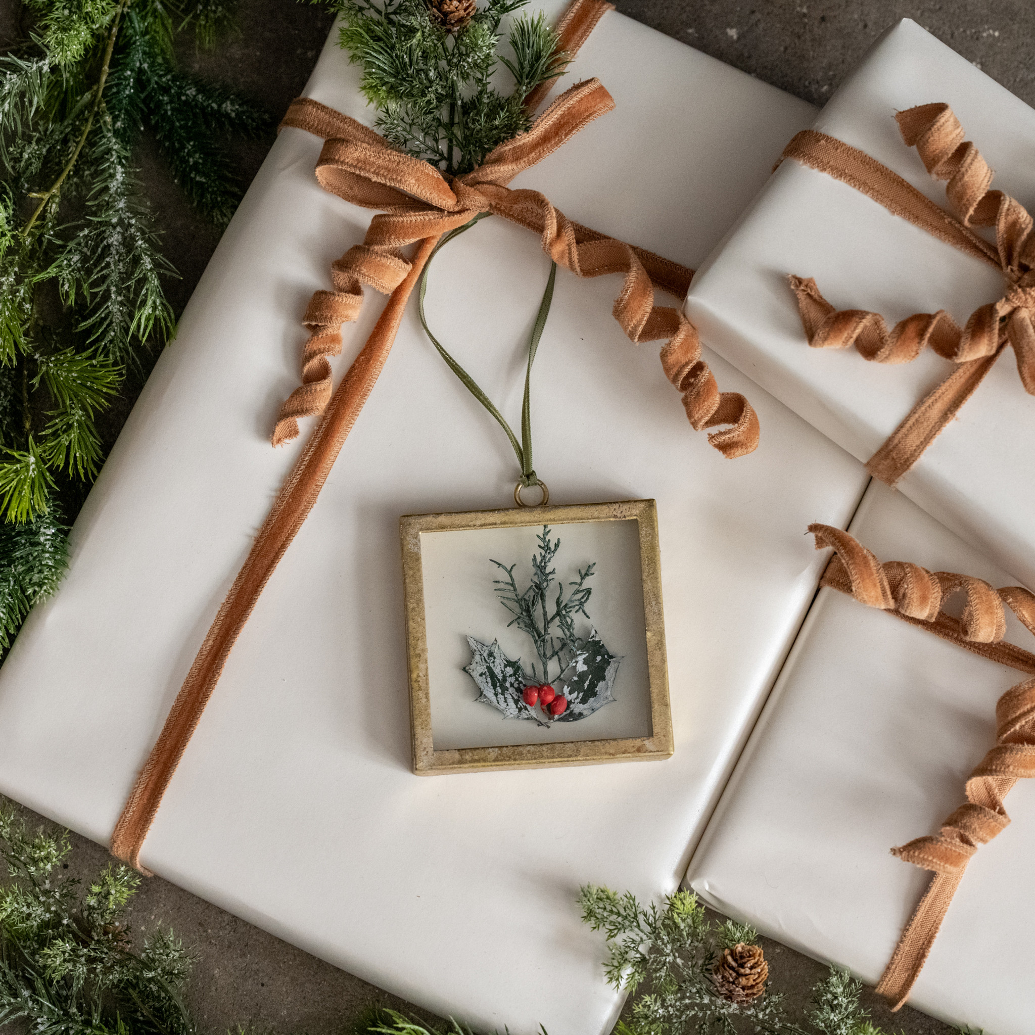 Pressed Holiday Red Berry Ornament