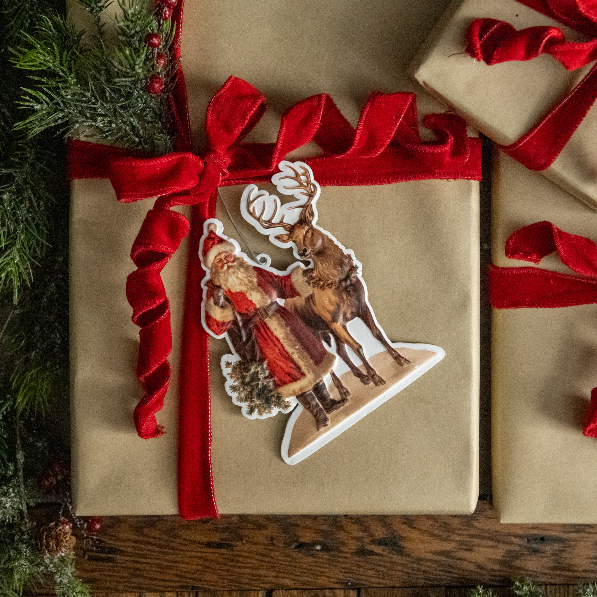 Santa with Reindeer Ornament