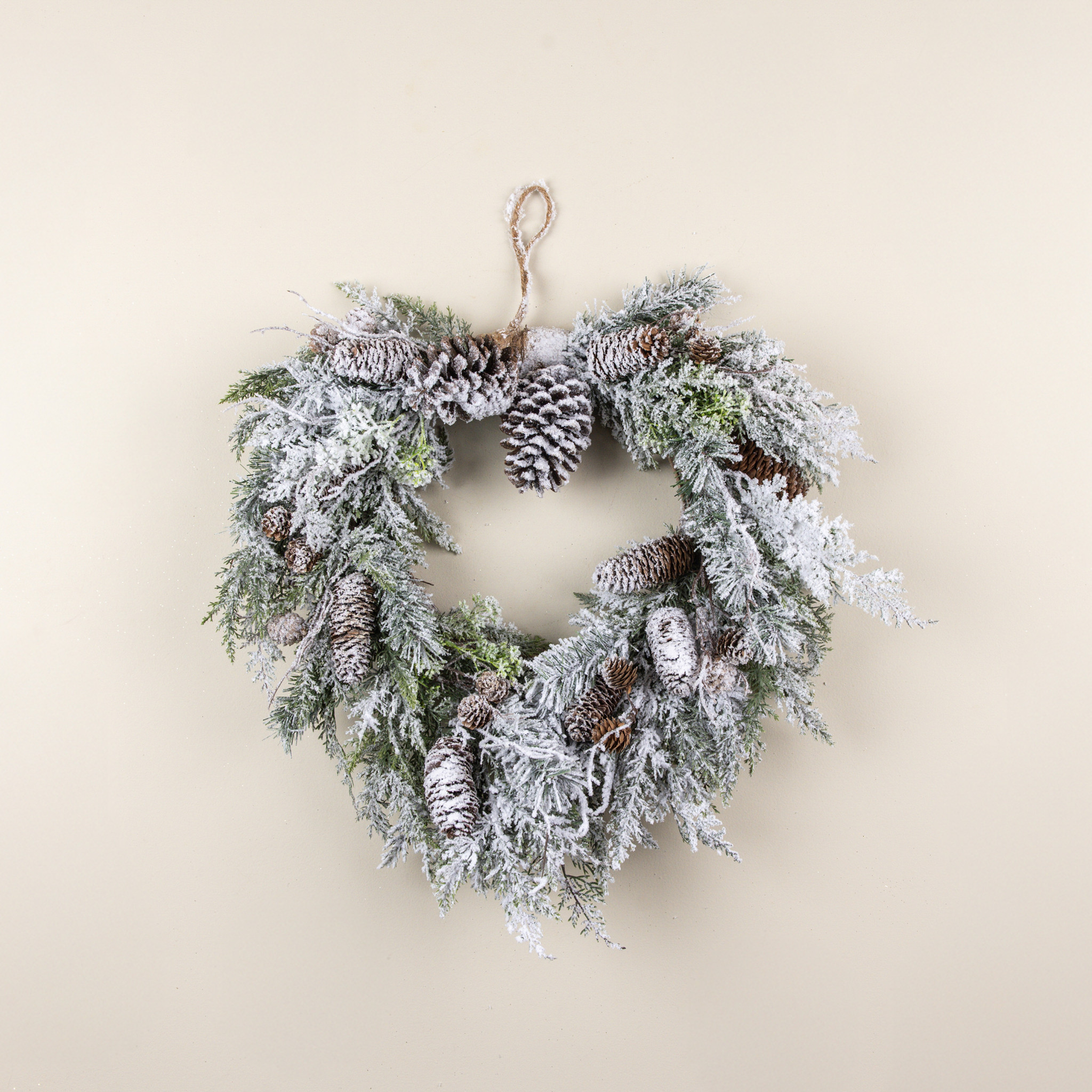 Snowy Cedar with Mixed Pinecones Hanging Wreath, 21", photo 3 of 3