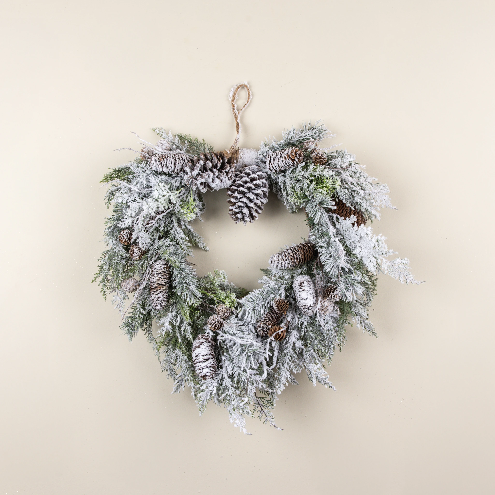 Snowy Cedar with Mixed Pinecones Hanging Wreath, 21", photo 3 of 3