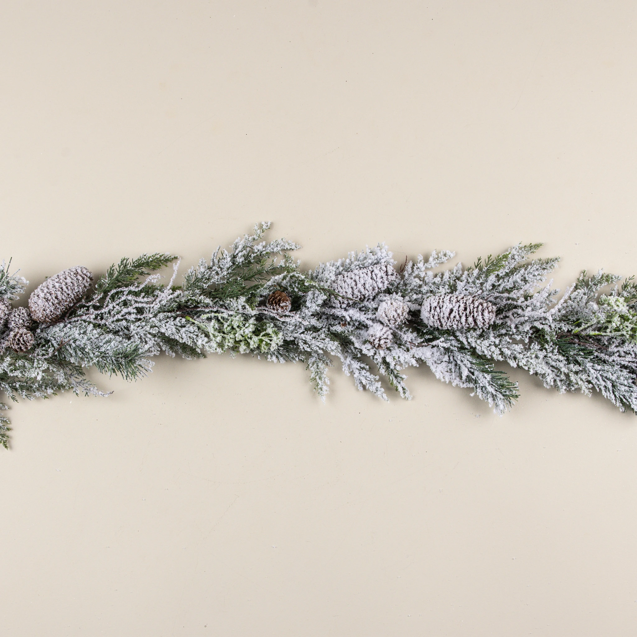 Snowy Cedar with Mixed Pinecones Garland, 5 ft