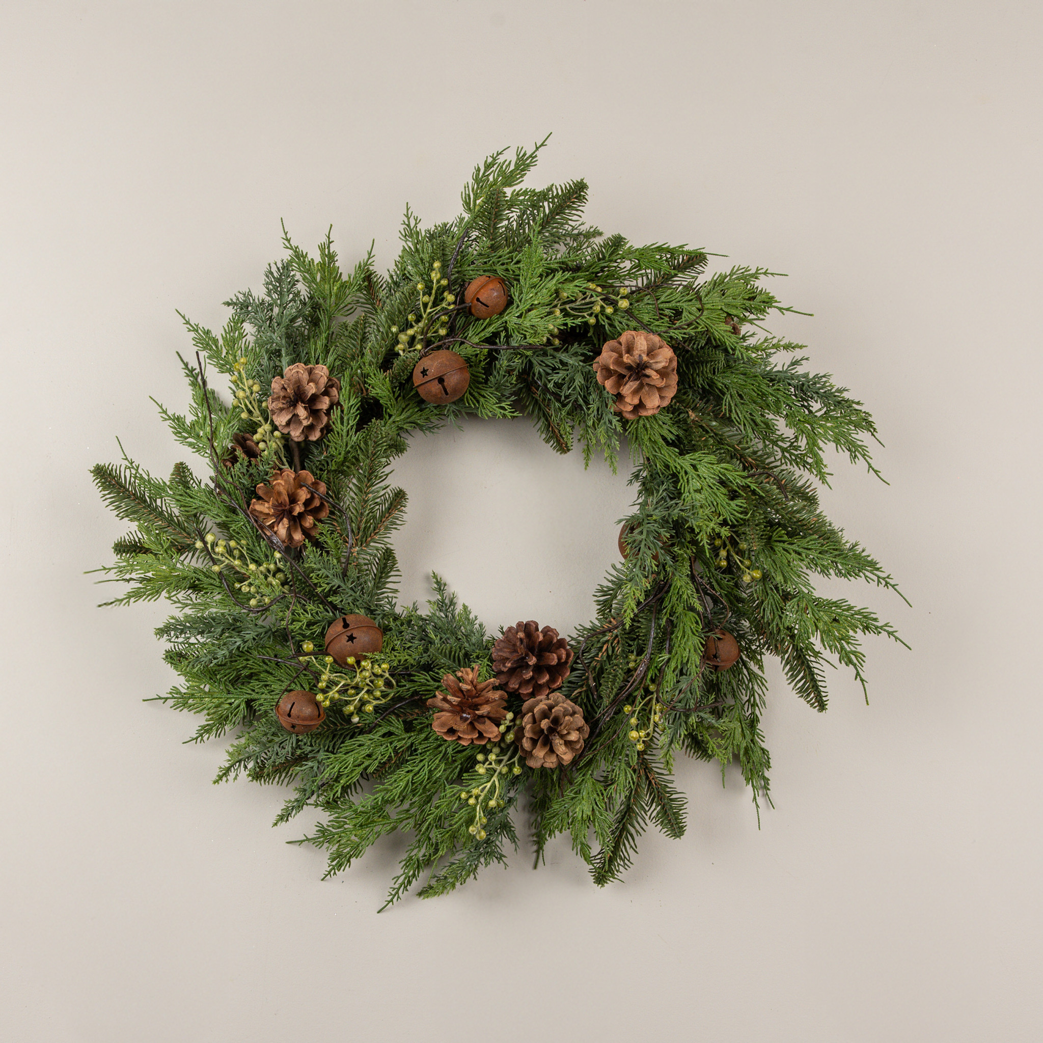 Soft Touch Pine & Cedar with Aged Bells Wreath, 24", photo 4 of 4