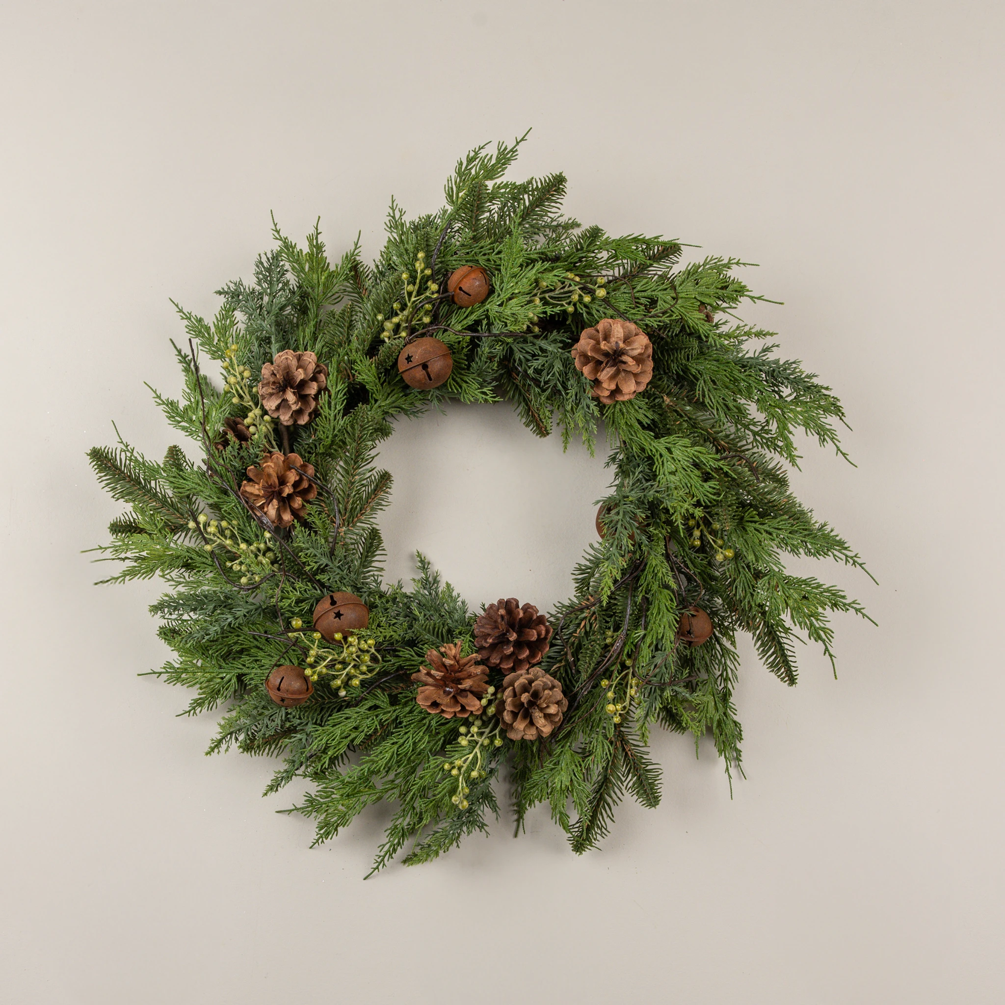 Soft Touch Pine & Cedar with Aged Bells Wreath, 24", photo 4 of 4