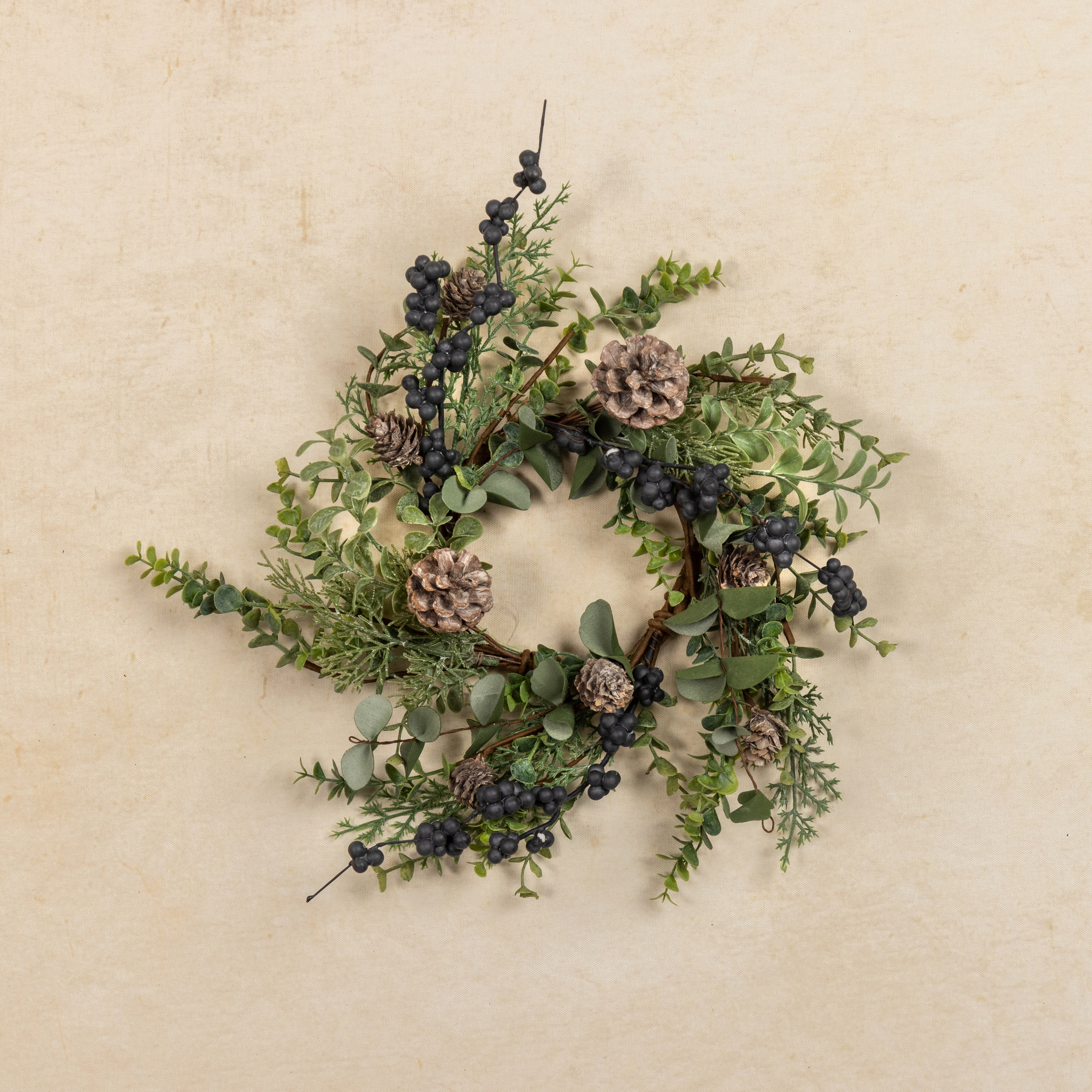 Winter Foliage & Pinecone Candle Ring, 12"
