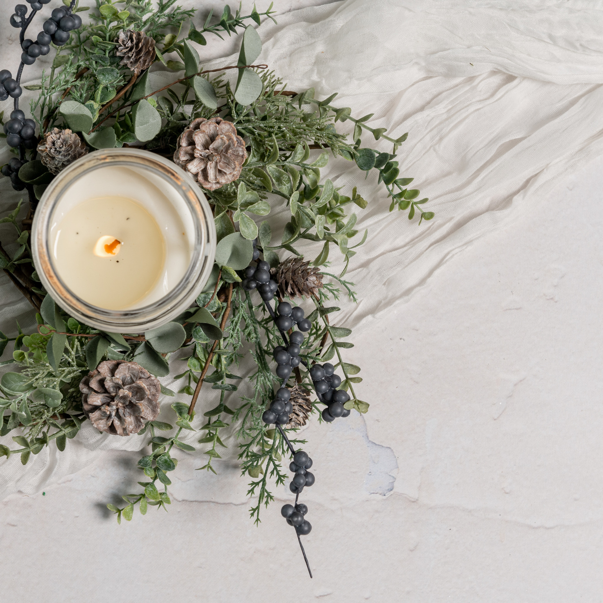 Winter Foliage & Pinecone Candle Ring, 12", photo 2 of 2
