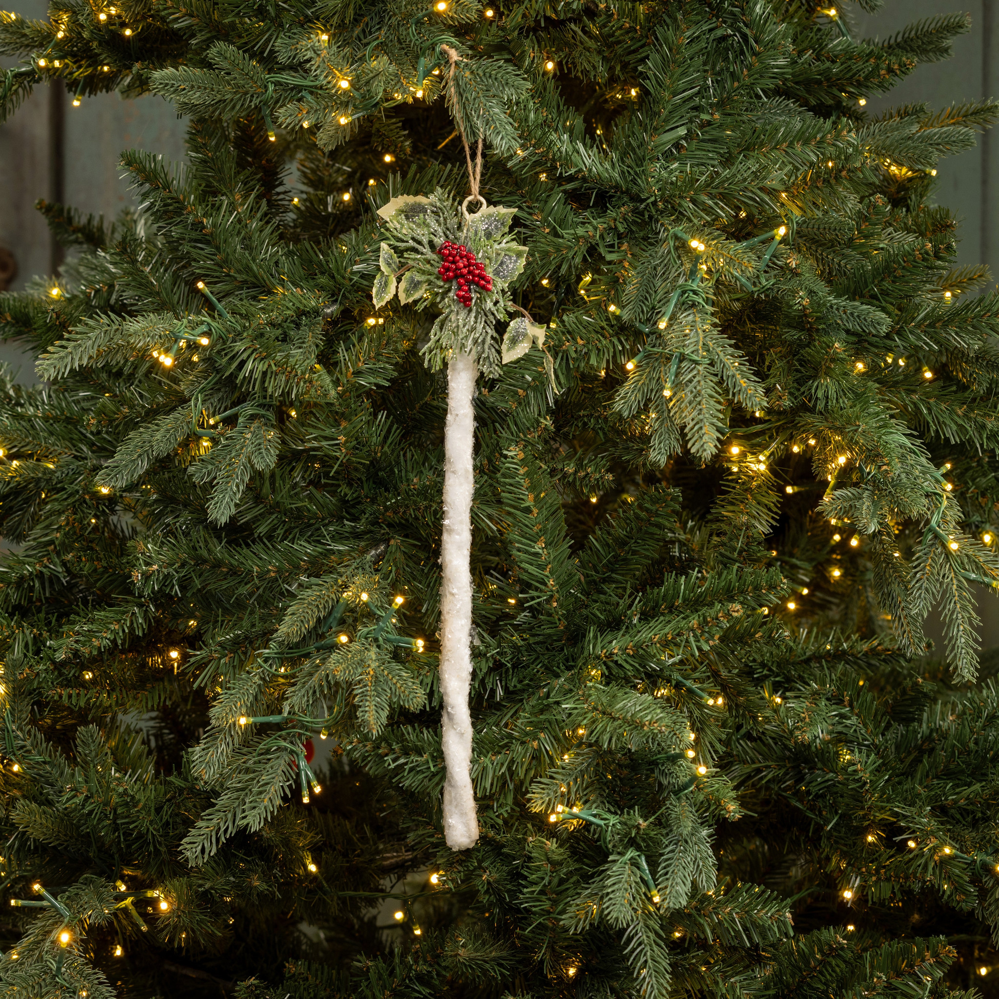 White Glittered Icicle Ornament, 16"