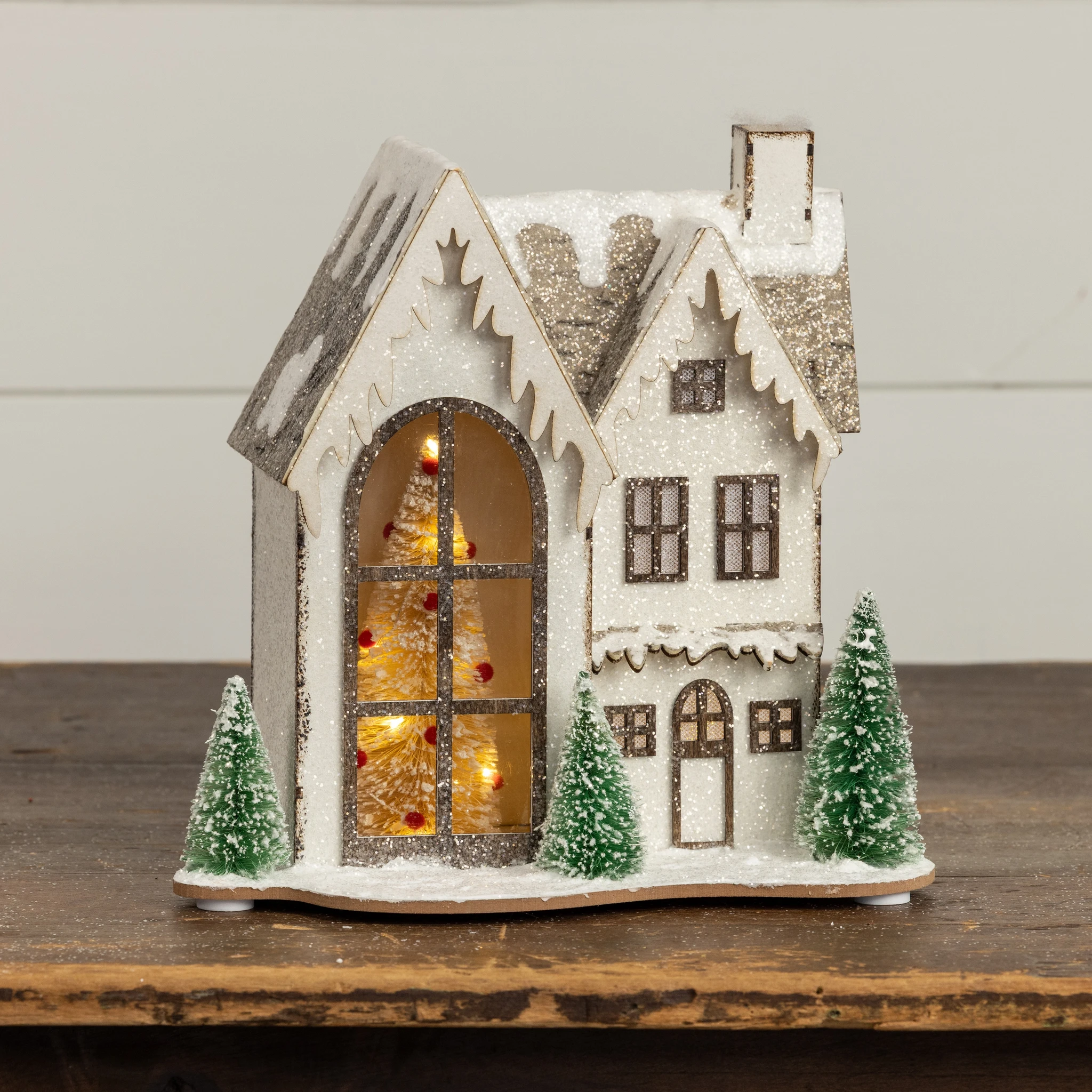 Lighted Wood Snowy Holiday House, 10.25" — photo 1 of 2