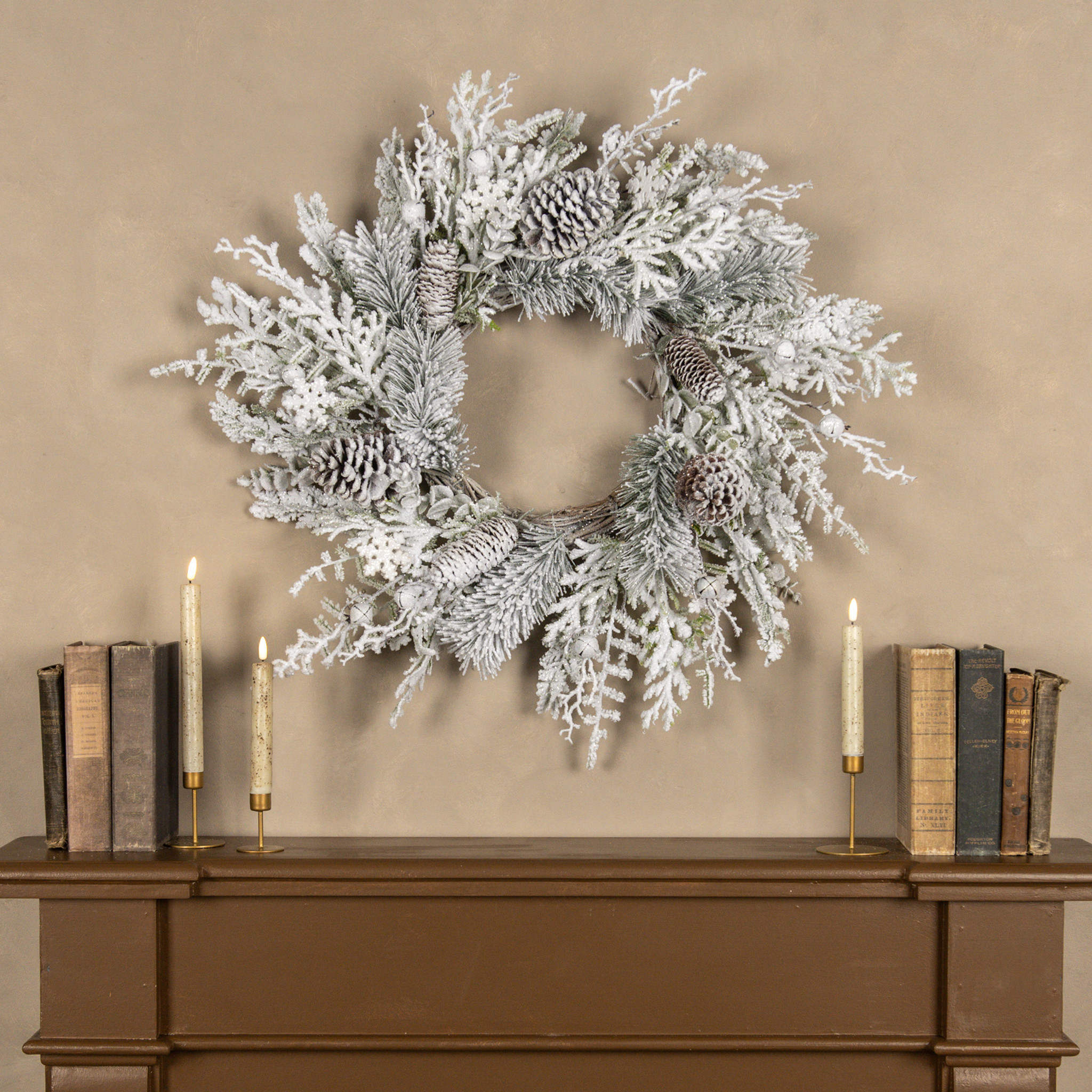 Snowy Pine with Pinecones & Snowflakes Wreath, 24"