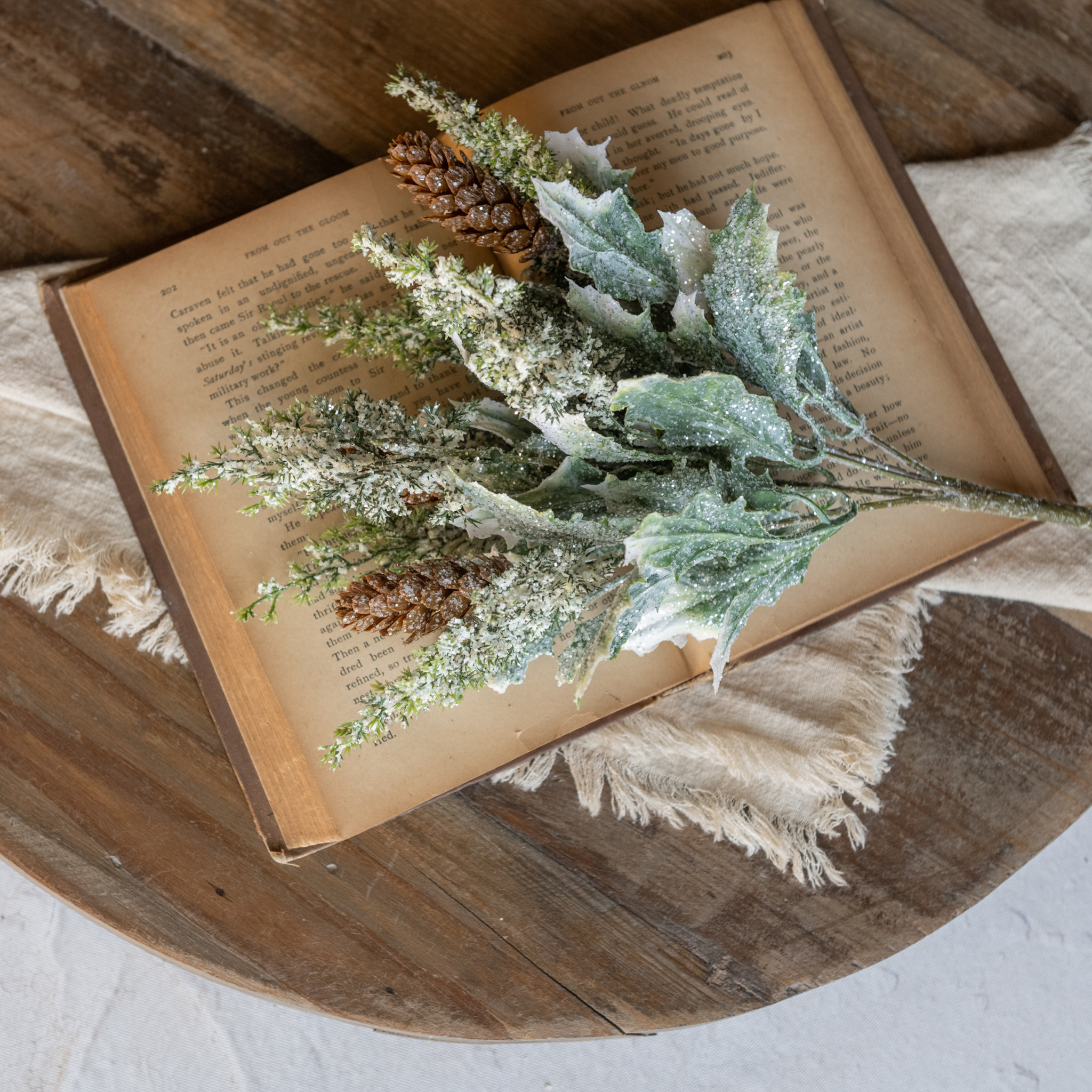 Frosted Holly with Pinecones Pick, 12"