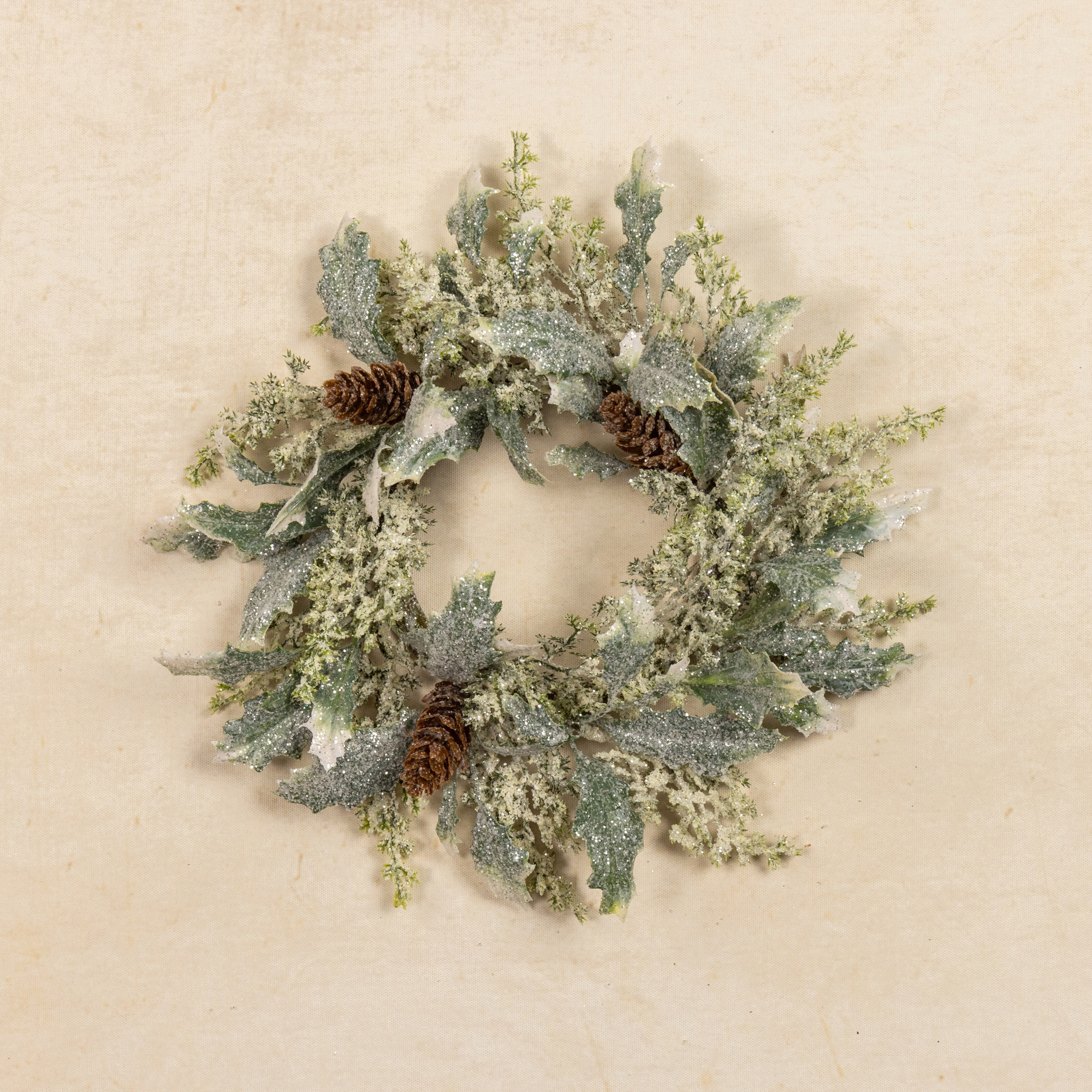 Frosted Holly with Pinecones Candle Ring, 12", photo 2 of 3
