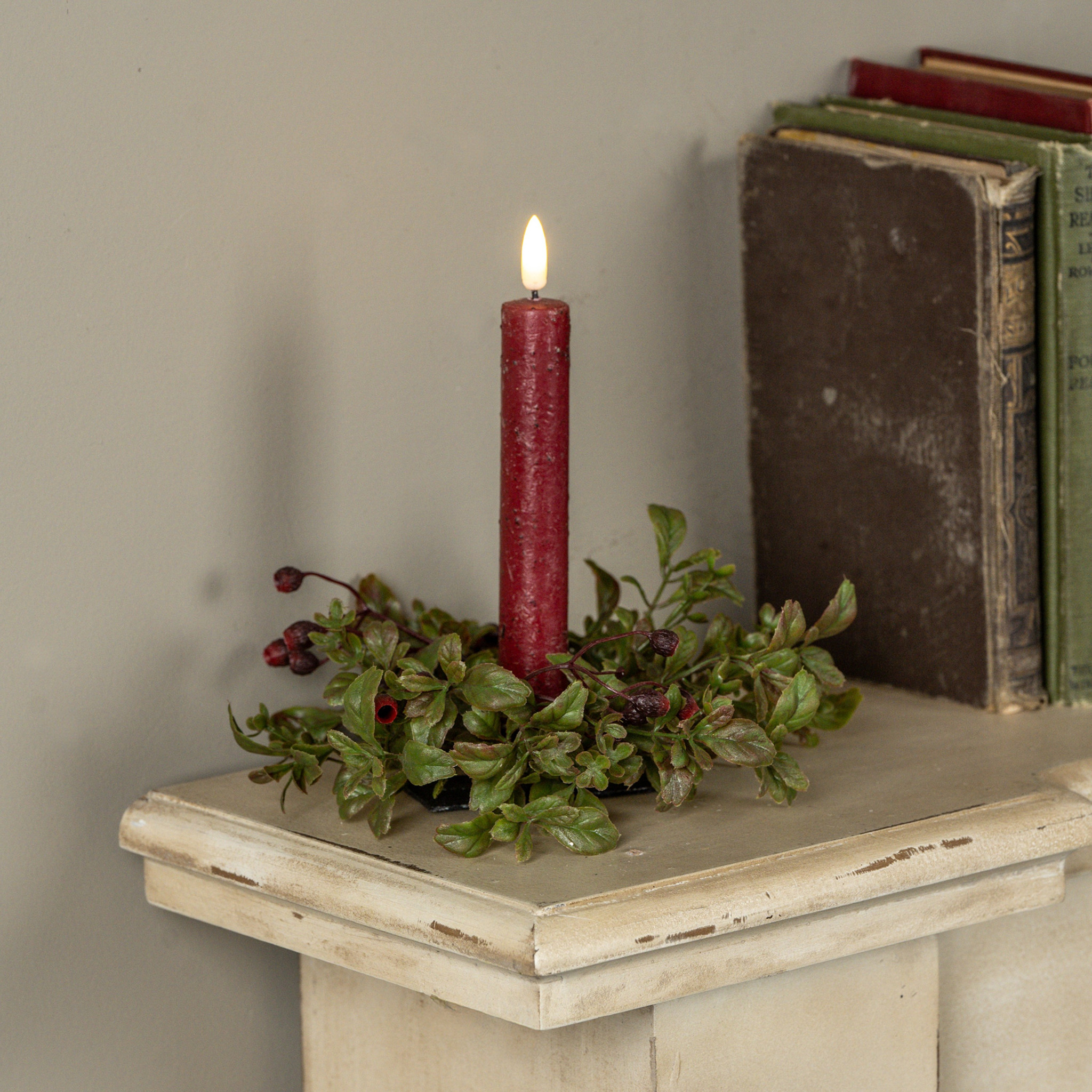 Evergreen with Sprigs Taper Candle Ring, 6.75"